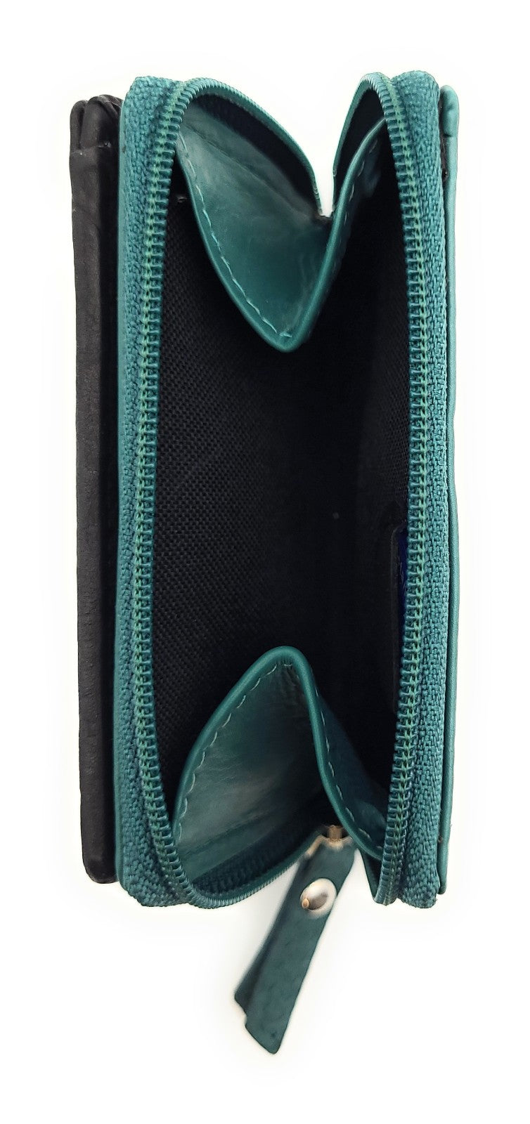 Jockey Club Mini-Geldbörse aus Leder mit RFID-Schutz & Pferde-Stickerei – kompakt & stilvoll schwarz petrol