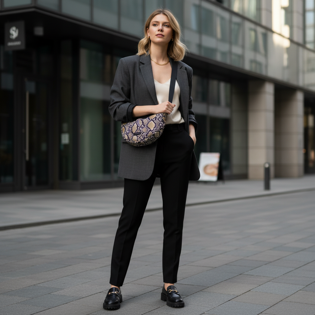 New Rebels Moonbag „Stay Wild" – Crossbody-Tasche mit Schlangen-Print, Nylon, 32 × 16 cm