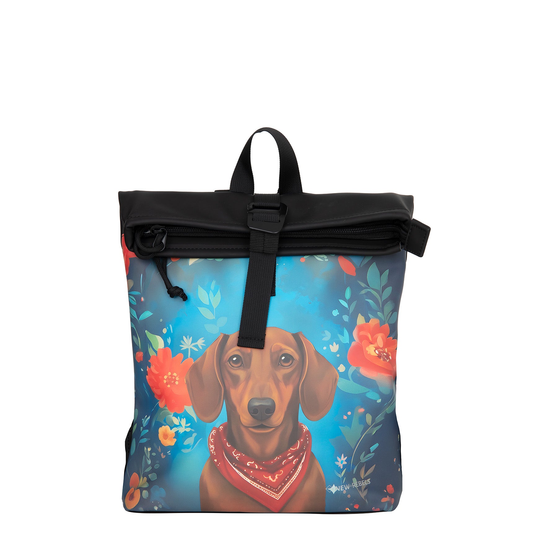 New Rebels Rolltop Cityrucksack Los Angeles – Stylischer Rolltop Rucksack mit Dackel - Design, Wasserabweisend & Praktisch