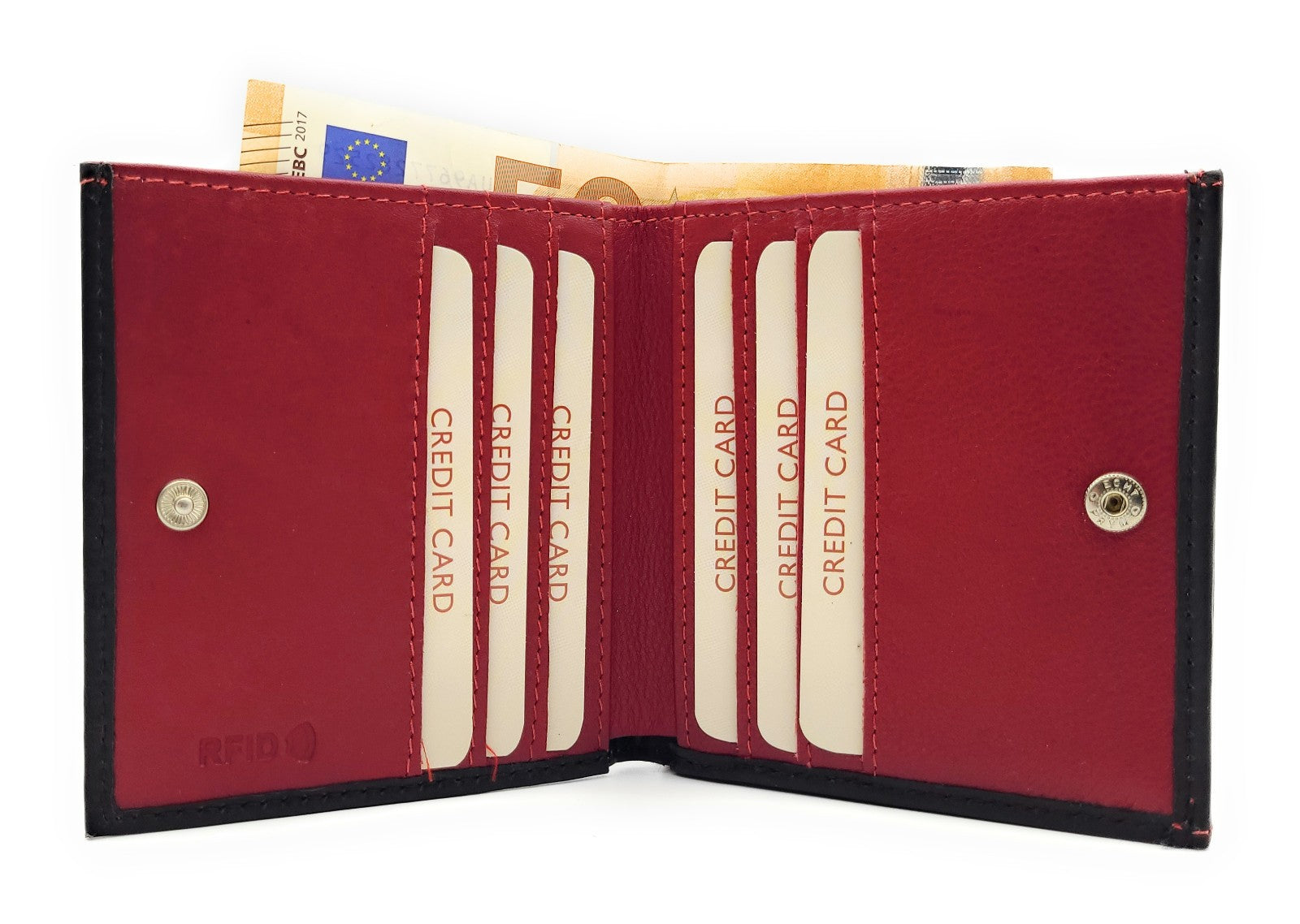 Jockey Club echt Leder Geldbörse Portemonnaie Wiener Schachtel RFID Schutz schwarz rot