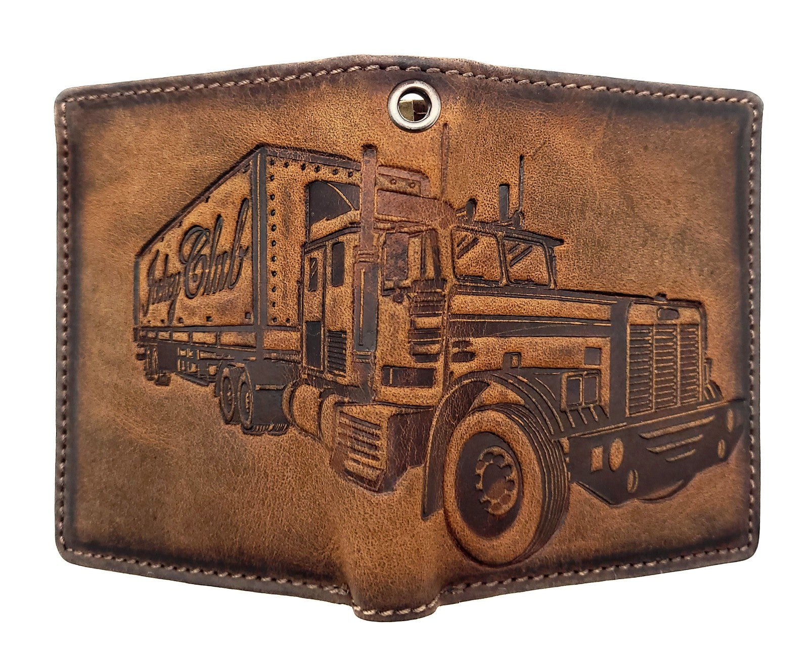 Jockey Club Mini-Geldbörse aus Büffelleder mit LKW-Prägung, RFID-Schutz & Öse für Kette – kompakt & robust braun