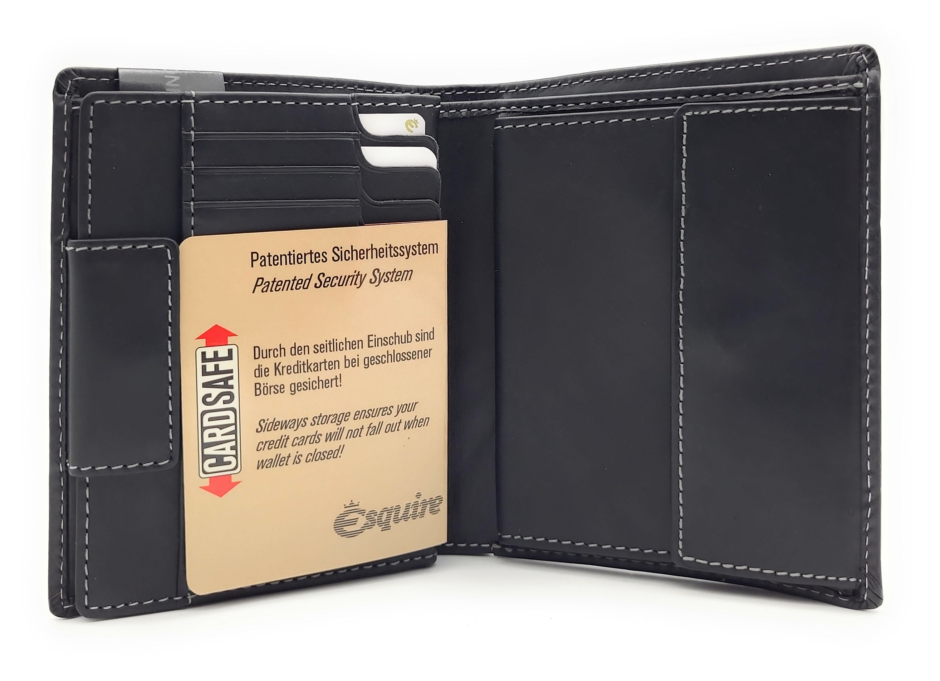 Esquire echt Leder Geldbörse Portemonnaie mit Cardsafe und RFID Schutz "Dallas" 14 Kartenfächer schwarz