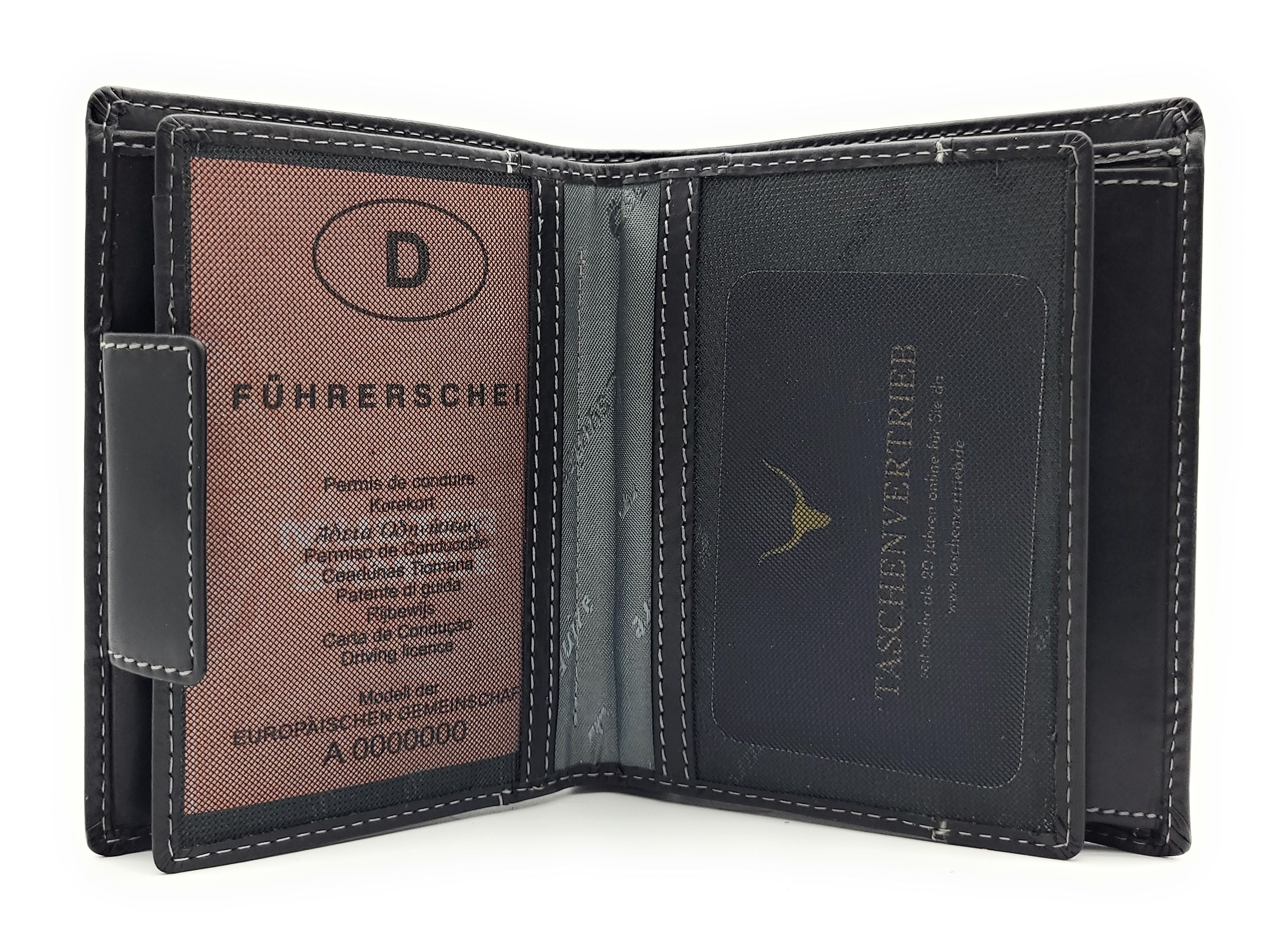 Esquire echt Leder Geldbörse Portemonnaie mit Cardsafe und RFID Schutz "Dallas" 14 Kartenfächer schwarz
