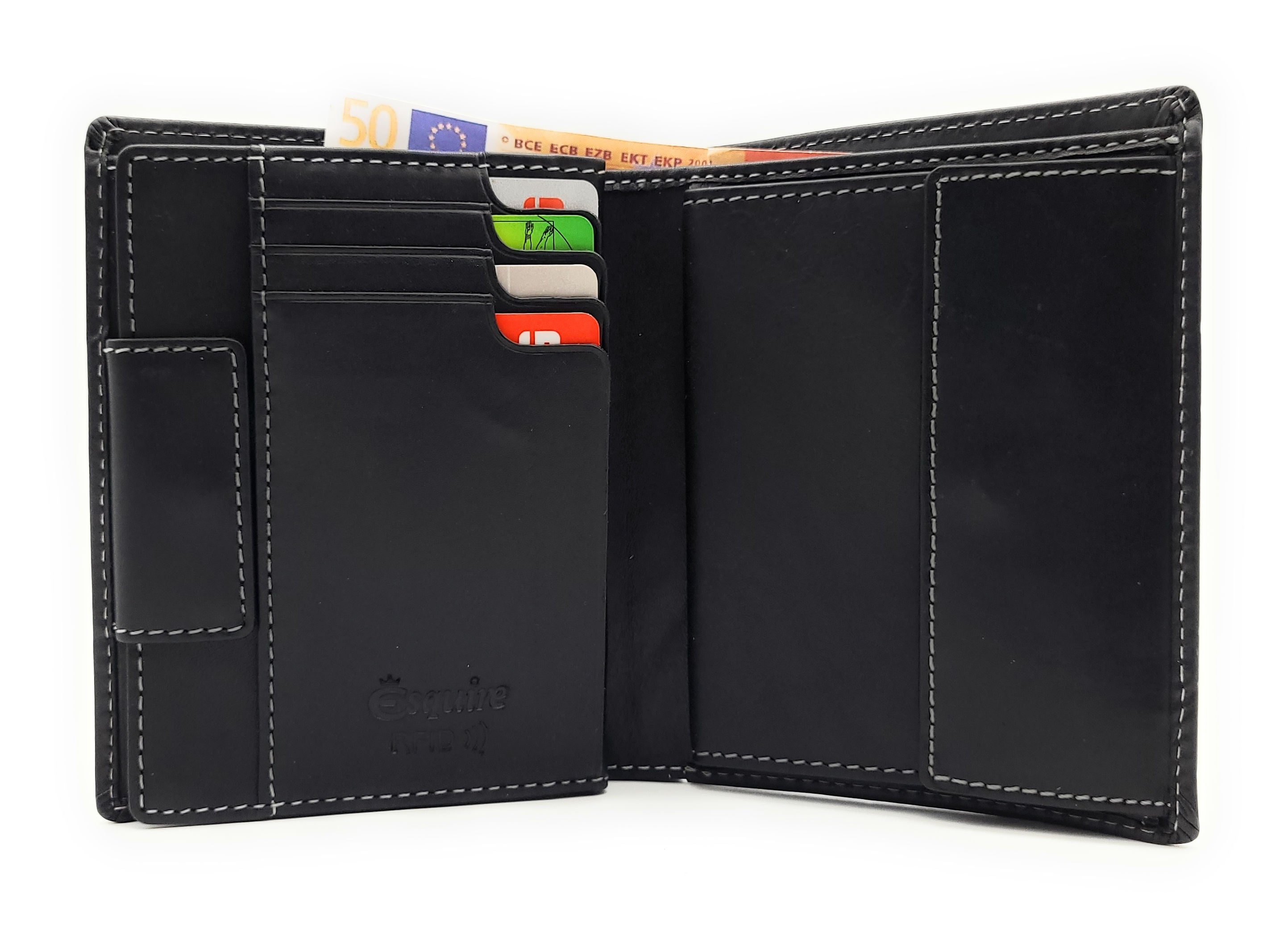 Esquire echt Leder Geldbörse Portemonnaie mit Cardsafe und RFID Schutz "Dallas" 14 Kartenfächer schwarz
