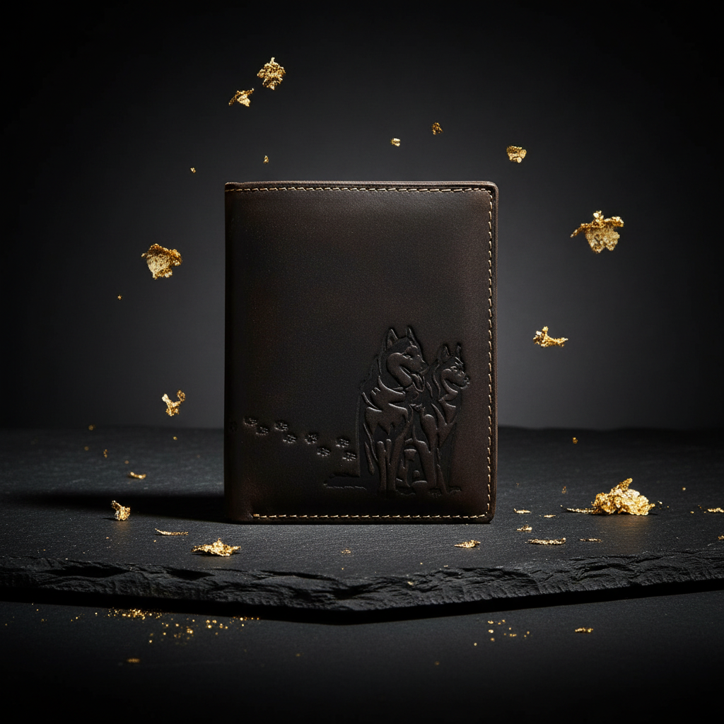 echt Leder Geldbörse Portemonnaie Huskies Husky Hunde mit RFID NFC Schutz braun