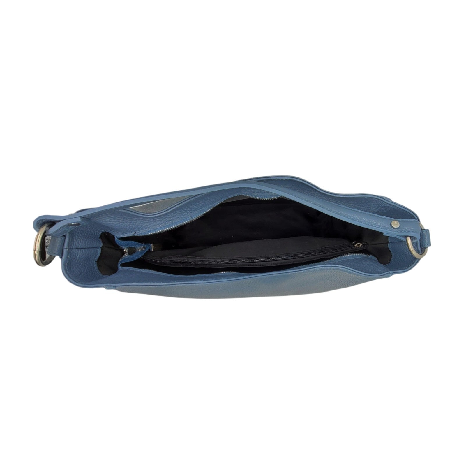 Elegante Damen-Handtasche aus Echtleder Blau-Grau – Made in Italy – Schultergurt, Reißverschluss & Innenfächer