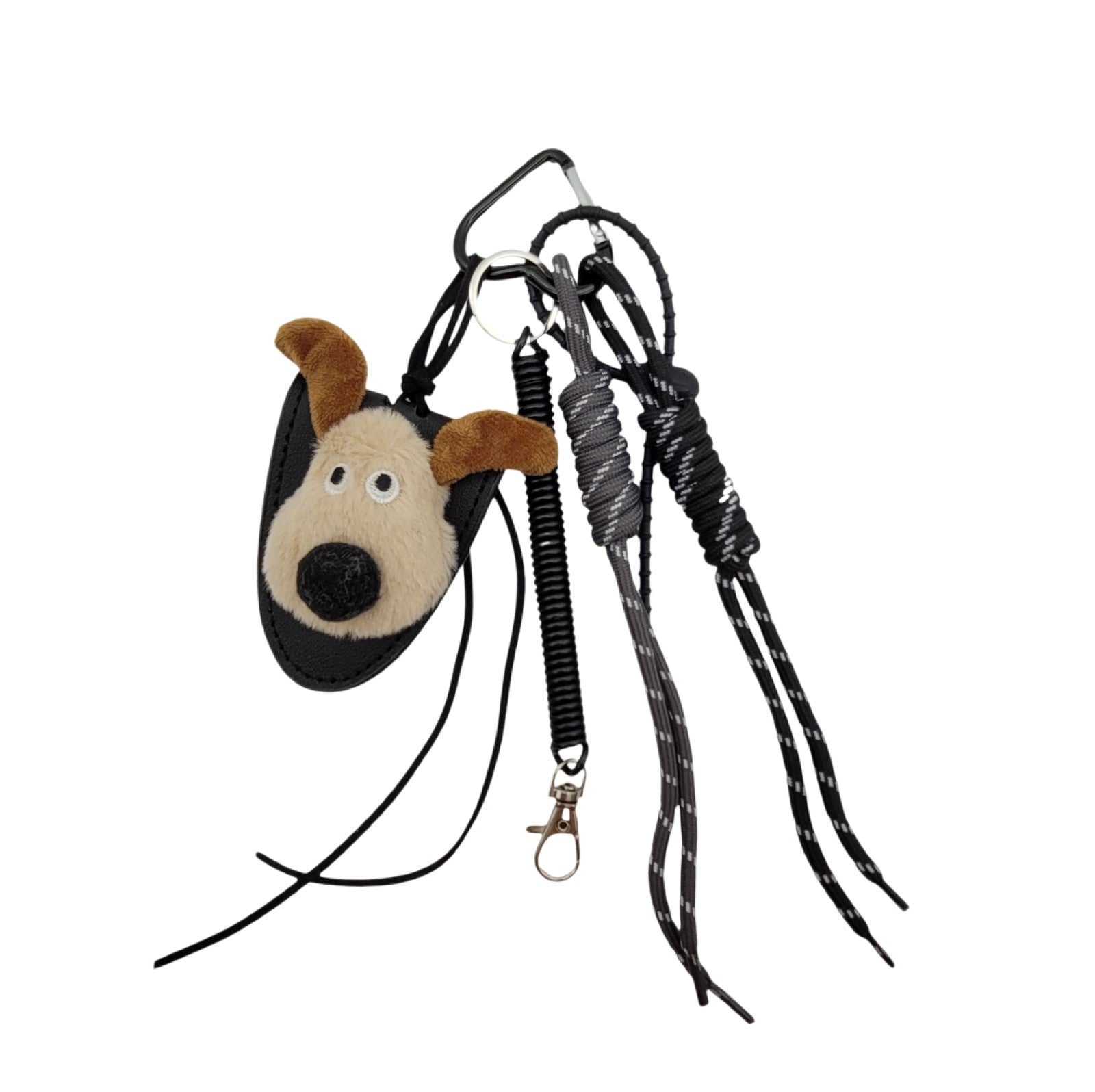 Hunde-Anhänger mit Magnetverschluss für Schultergurt, 27cm, Plüsch-Hund Taschenanhänger Charm Schwarz-Weiß Silber