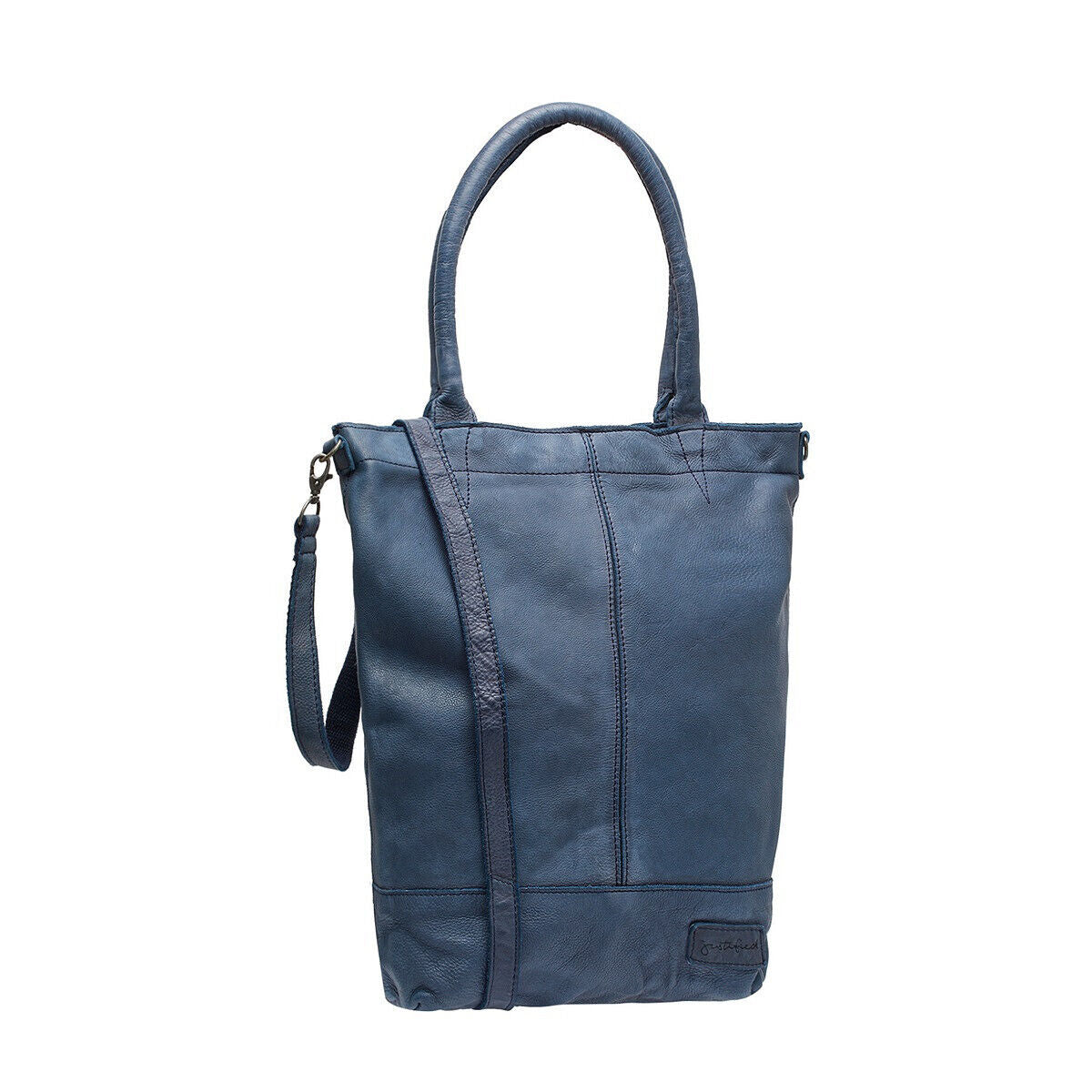 Justified Bags echt Leder Damen Shopper Handtasche Lederhenkel und abnehmbarer Schultergurt Amber navy blau