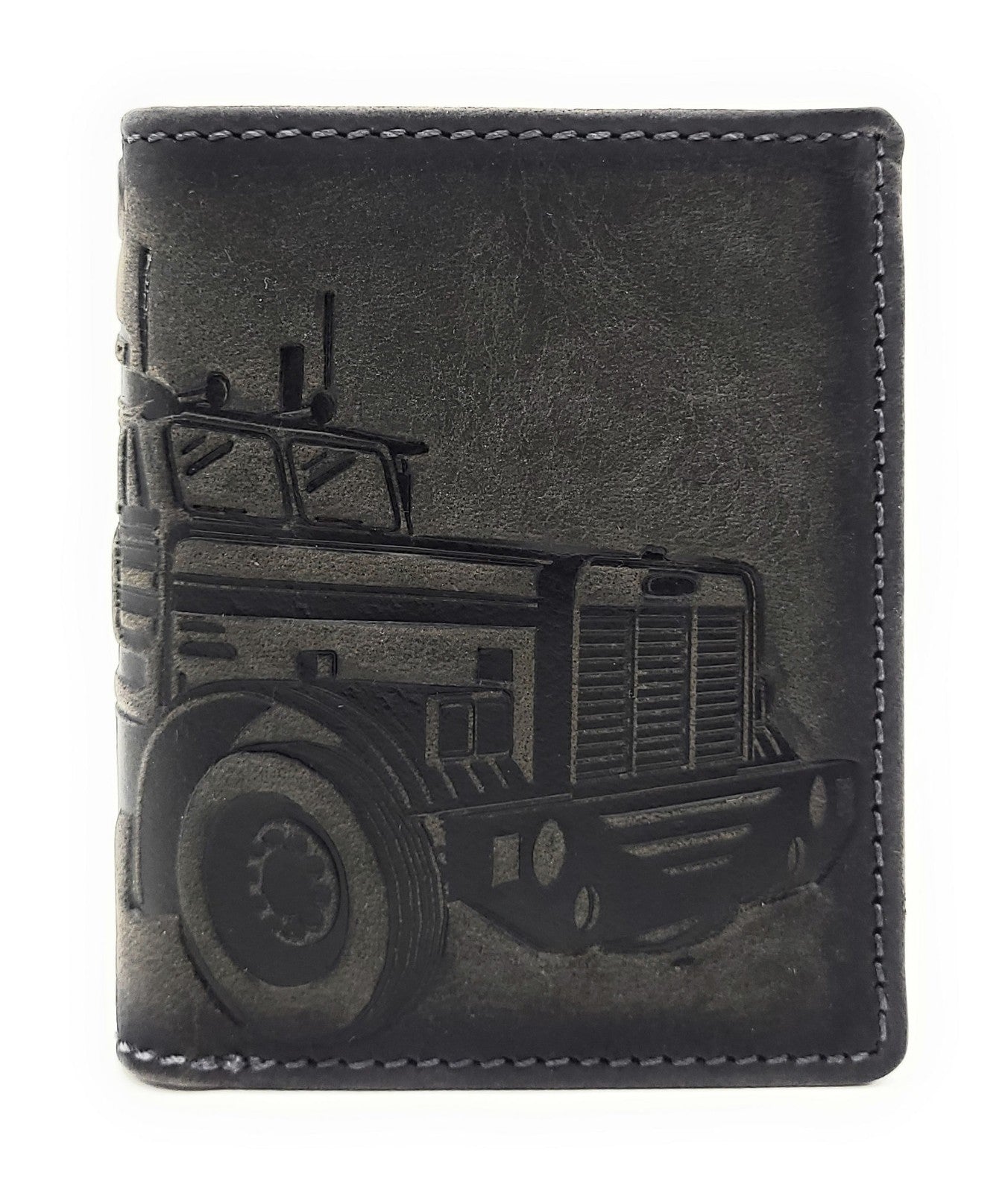 Jockey Club Mini-Geldbörse aus Büffelleder mit LKW-Prägung, RFID-Schutz & Öse für Kette – kompakt & robust grau