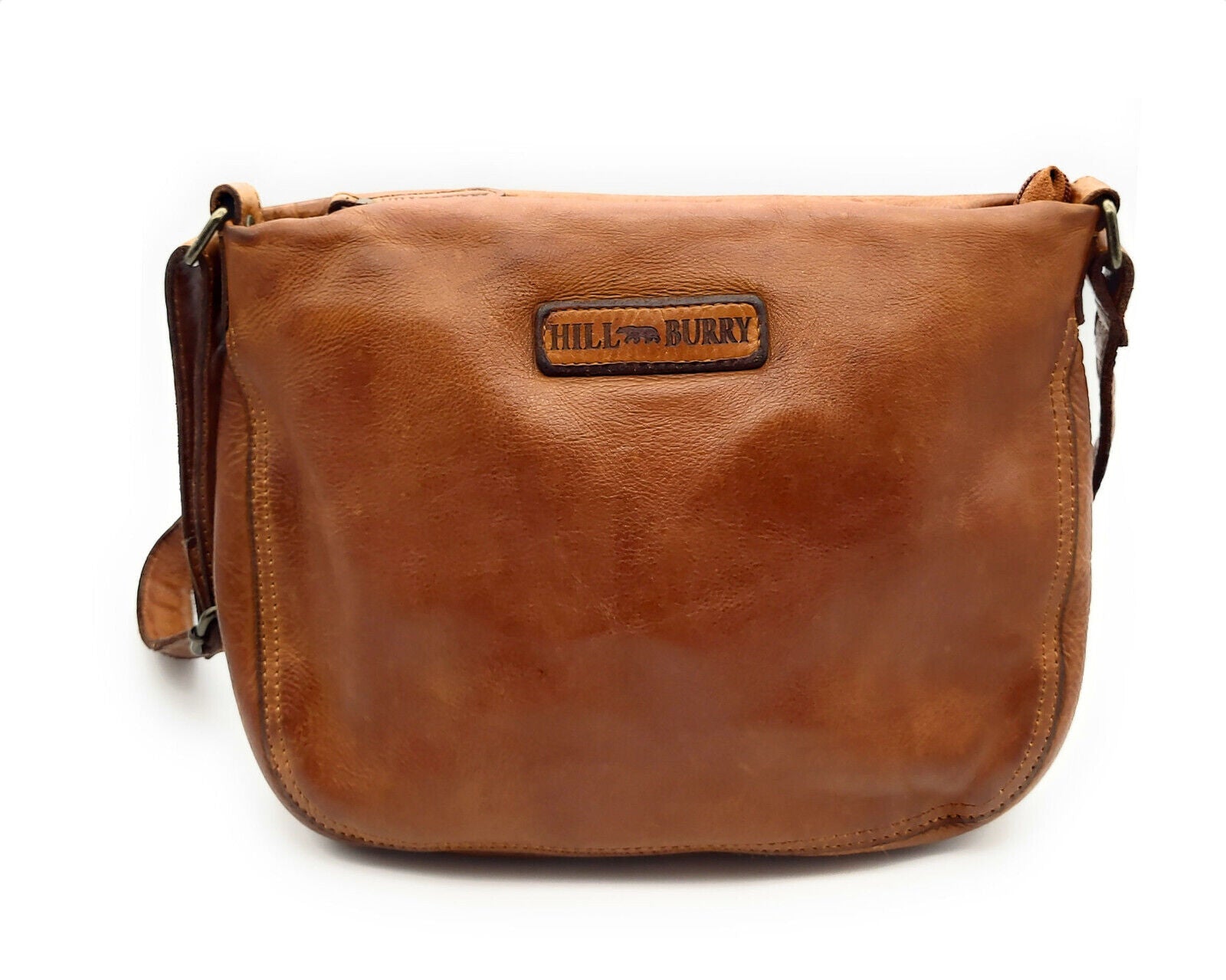 Hill Burry echt Leder Damen Umhängetasche Schultertasche Handtasche cognac