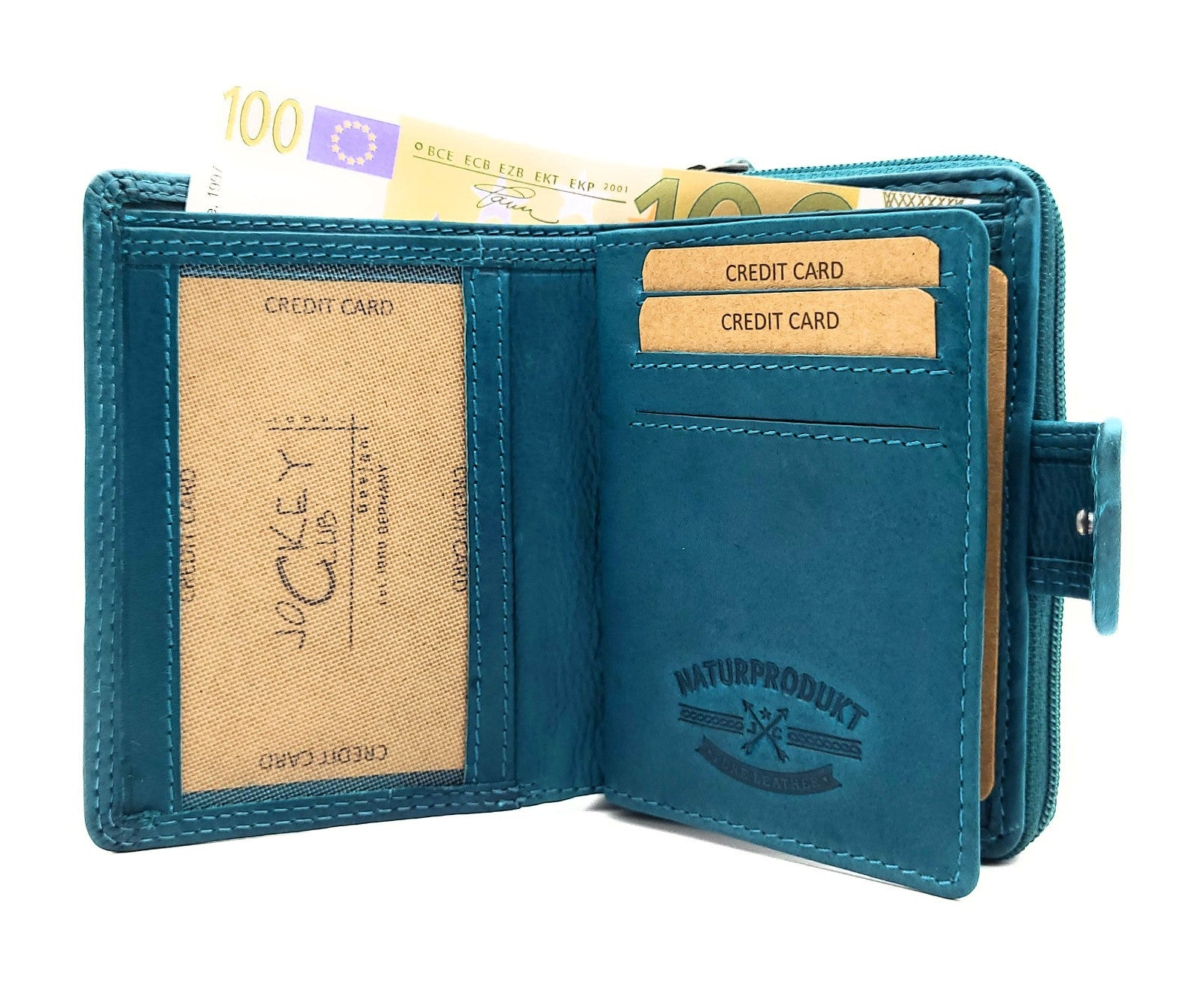 Jockey Club echt Leder Geldbörse Portemonnaie Geldbeutel Sauvage mit RFID Schutz Schmetterling petrol