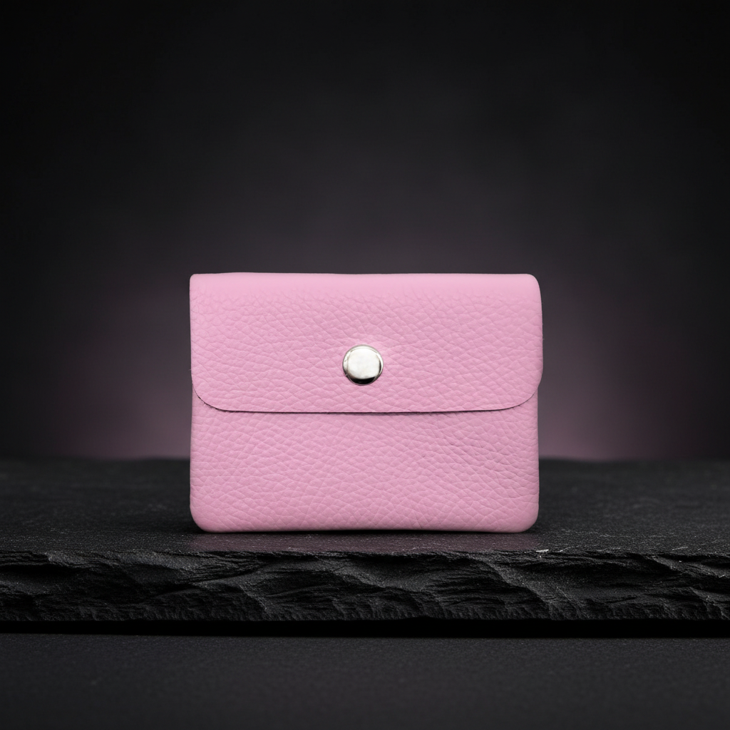 Mini Geldbörse aus echtem Rindleder – kompaktes Leder Portemonnaie Made in Italy rosa