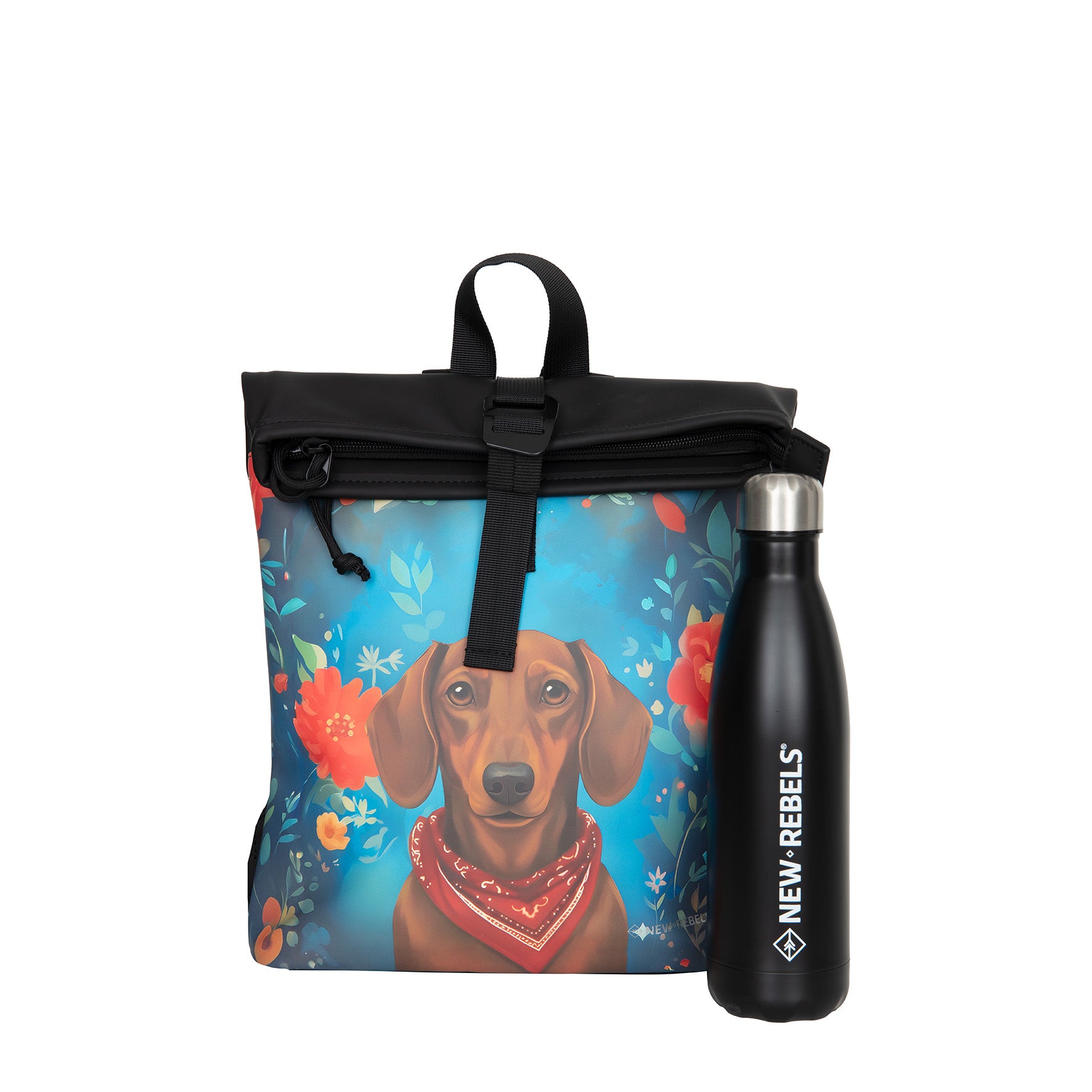 New Rebels Rolltop Cityrucksack Los Angeles – Stylischer Rolltop Rucksack mit Dackel - Design, Wasserabweisend & Praktisch
