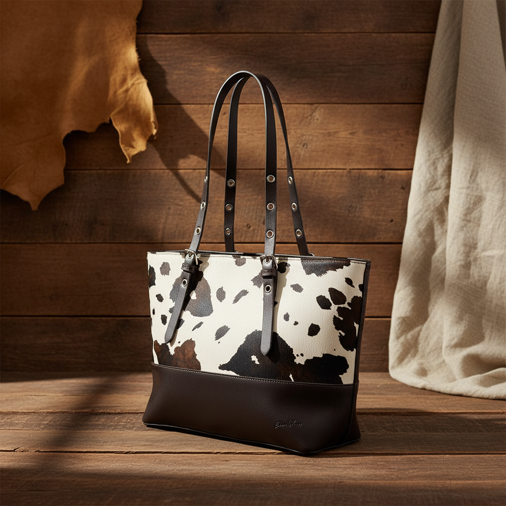 Kuh Shopper „Skog“ – Damen Handtasche groß mit Reißverschluss | Justified, kein Echtfell