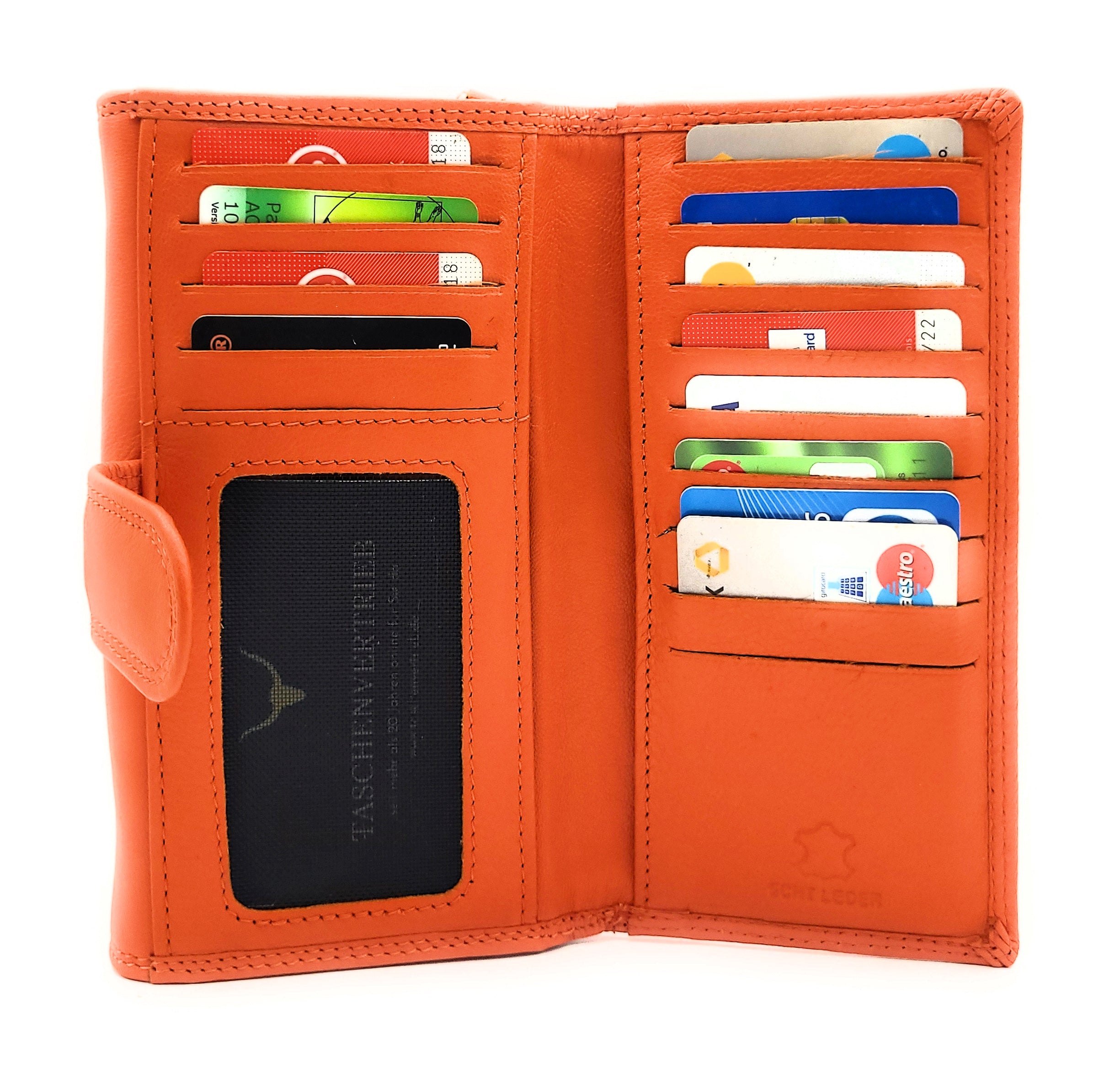 XXL Damenbörse Nappaleder RFID-Schutz – 18 Kartenfächer, Münzfach, Echtleder Geldbörse orange