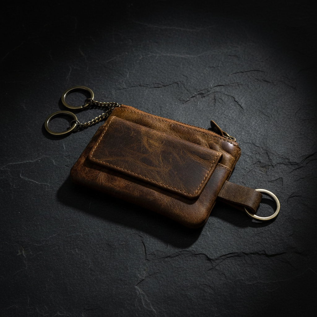 Lemasi echt Leder Schlüsseletui Schlüsselgarage Büffel-Vollleder Mini Geldbörse