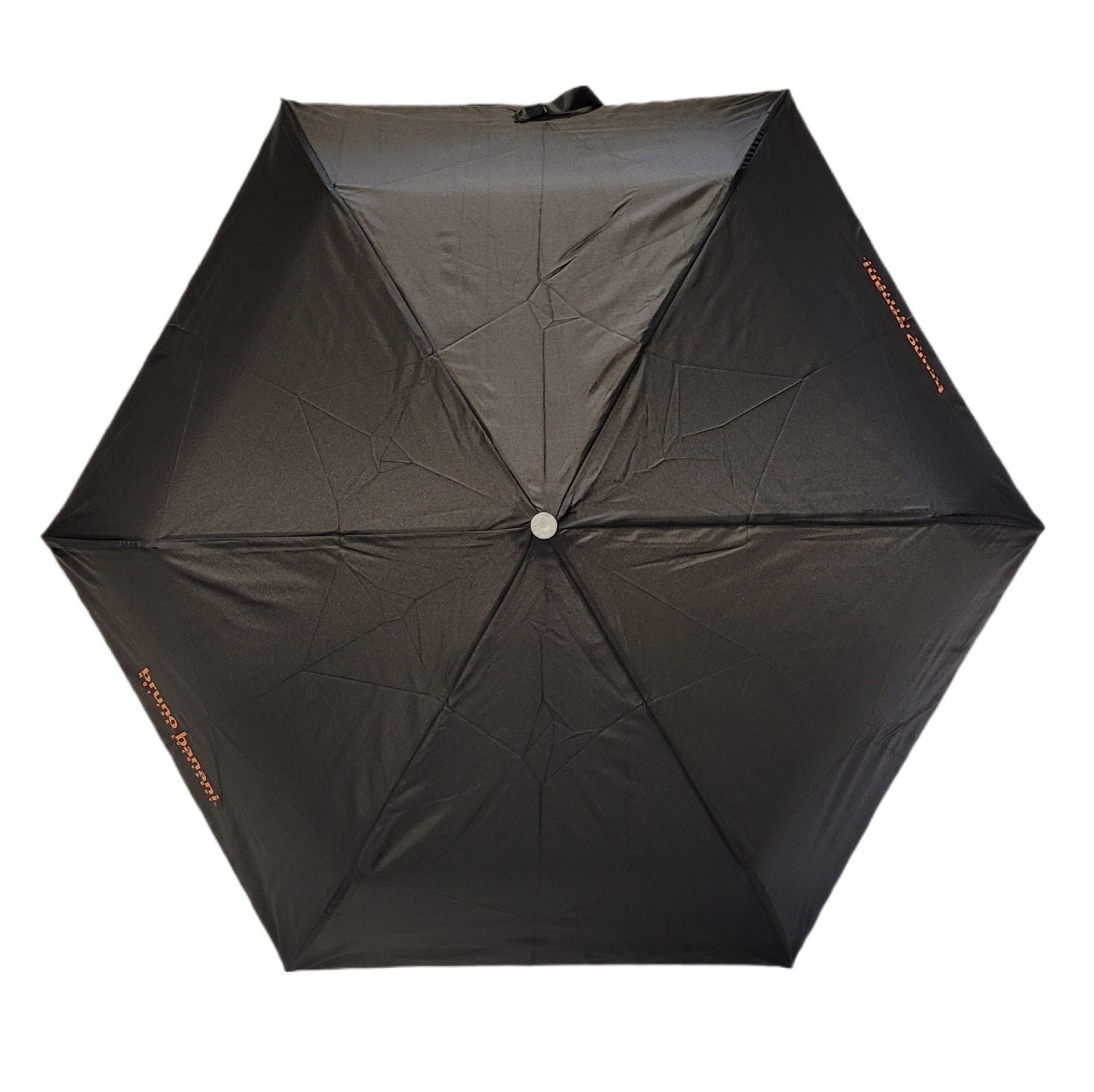 bruno banani Mini-Regenschirm – Handöffner, Stahl-Fiberglasgestell, Polyester Pongee, geriffelter Griff mit erhabenem Logo Schwarz Orange
