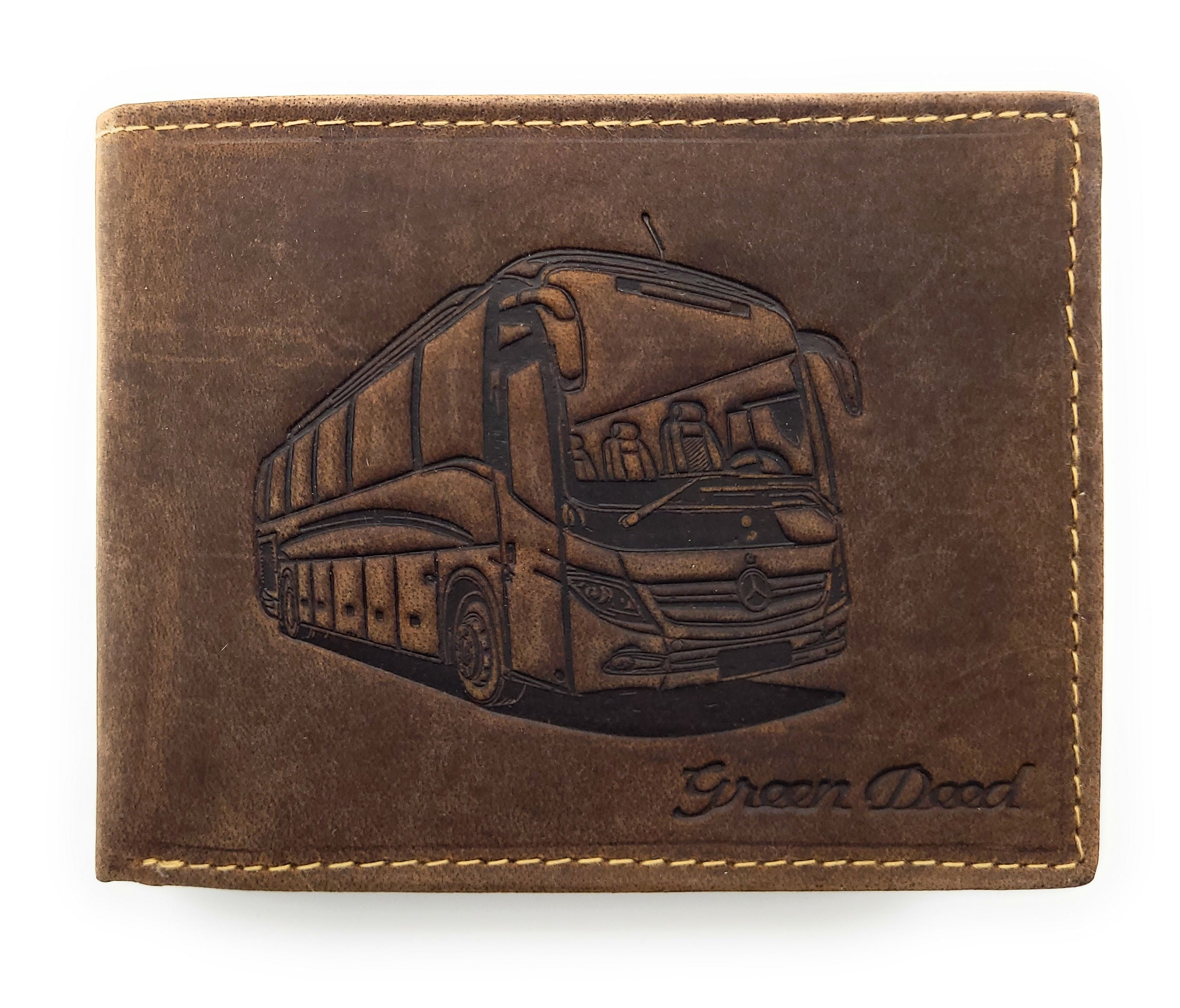 Green Deed Herren Geldbörse Hunterleder mit Reisebus-Prägung & RFID-Schutz