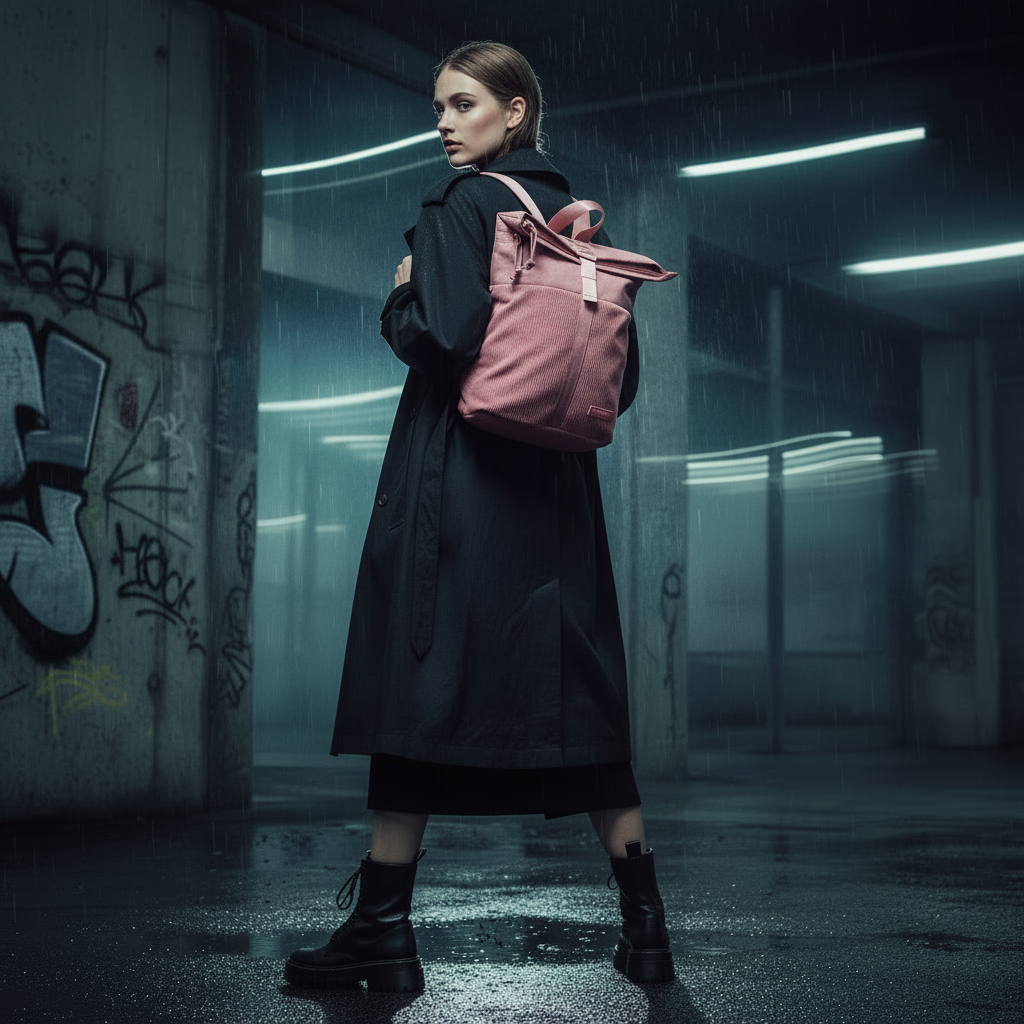 New Rebels Ribbi Roll Up Rolltop City Rucksack Los Angeles Kordoptik rosa