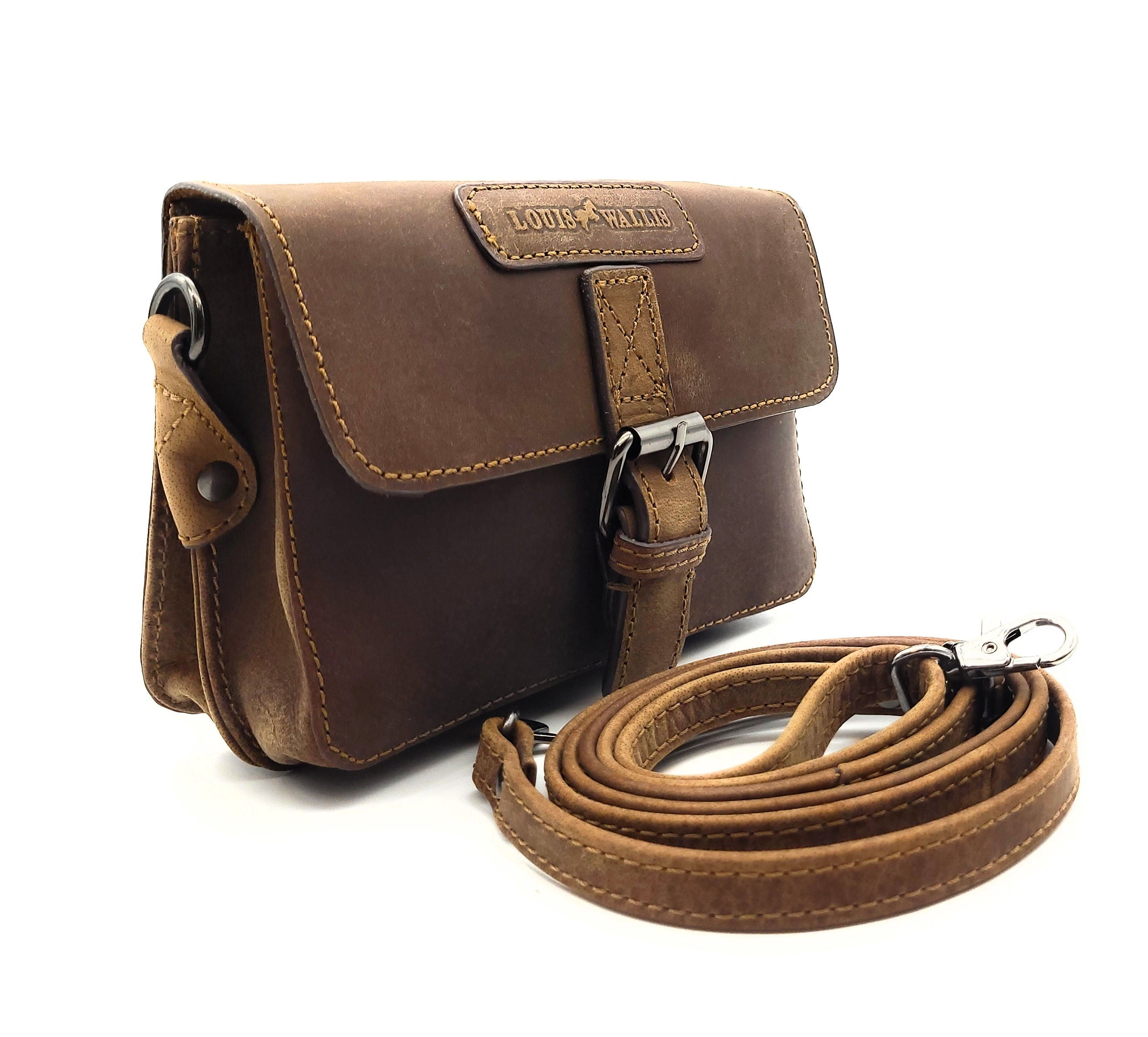 Louis Wallis Leder Gürteltasche Braun – Bikertasche Jagdtasche Hüfttasche mit Schultergurt