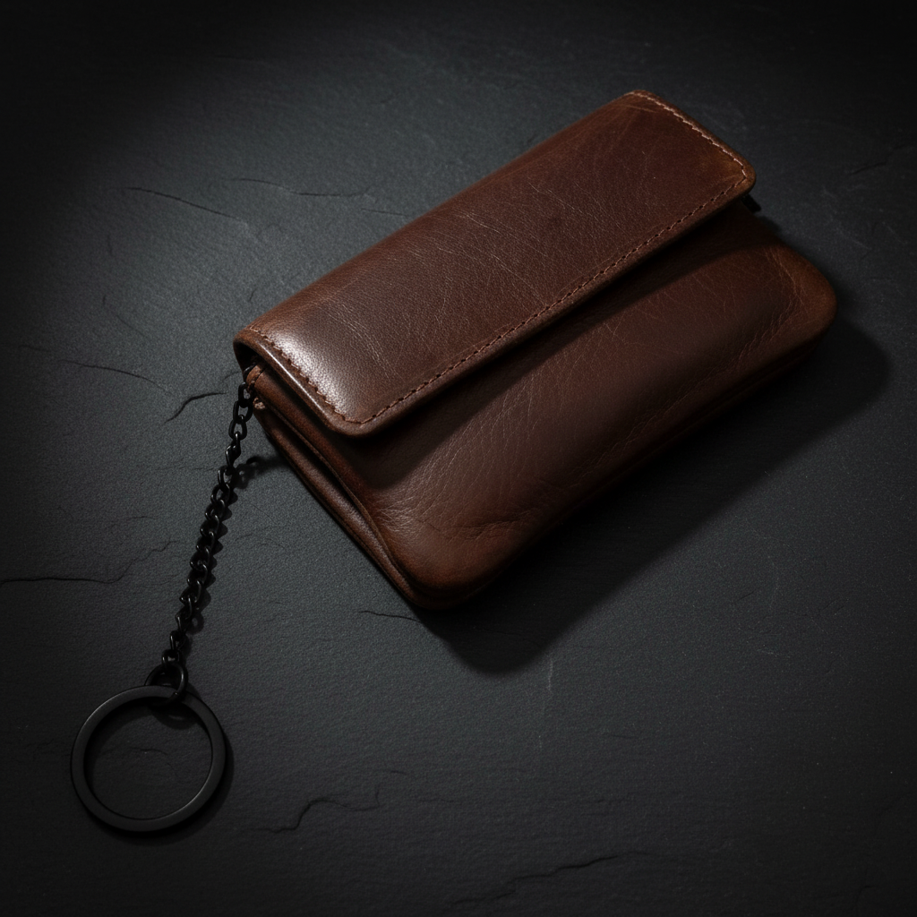 Jockey Club echt Leder Mikro Geldbörse Schlüsseletui gewachstes Rindleder braun