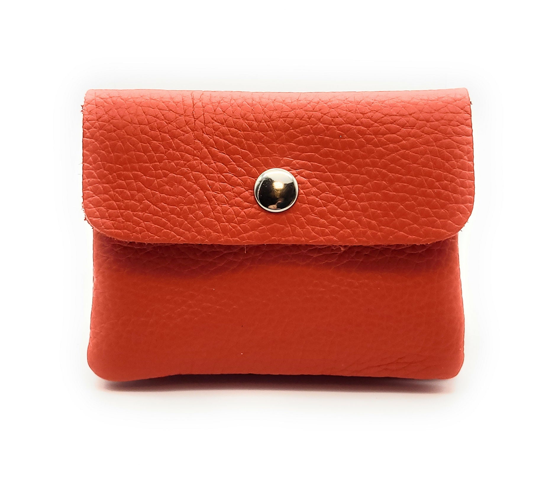 Mini Geldbörse aus echtem Rindleder – kompaktes Leder Portemonnaie Made in Italy lachsrot