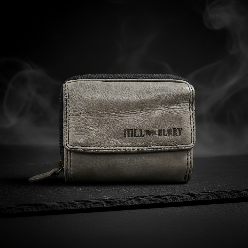 Hill Burry echt Leder Damen Mini Geldbörse Portemonnaie RFID Schutz Waschleder grau
