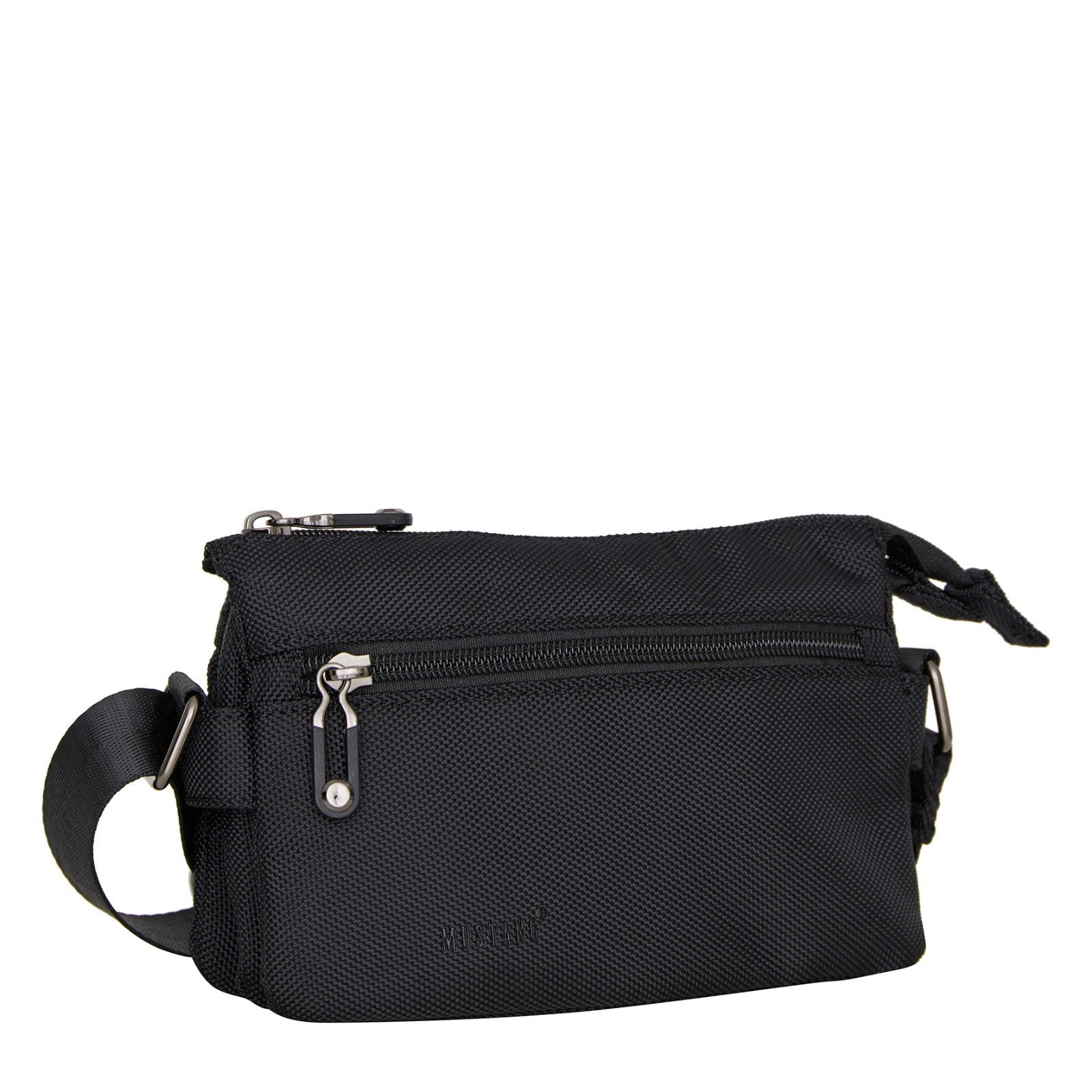 Mustang Umhängetasche Dabas – kleine Schultertasche aus Nylon mit Reißverschlussfächern & verstellbarem Gurt schwarz
