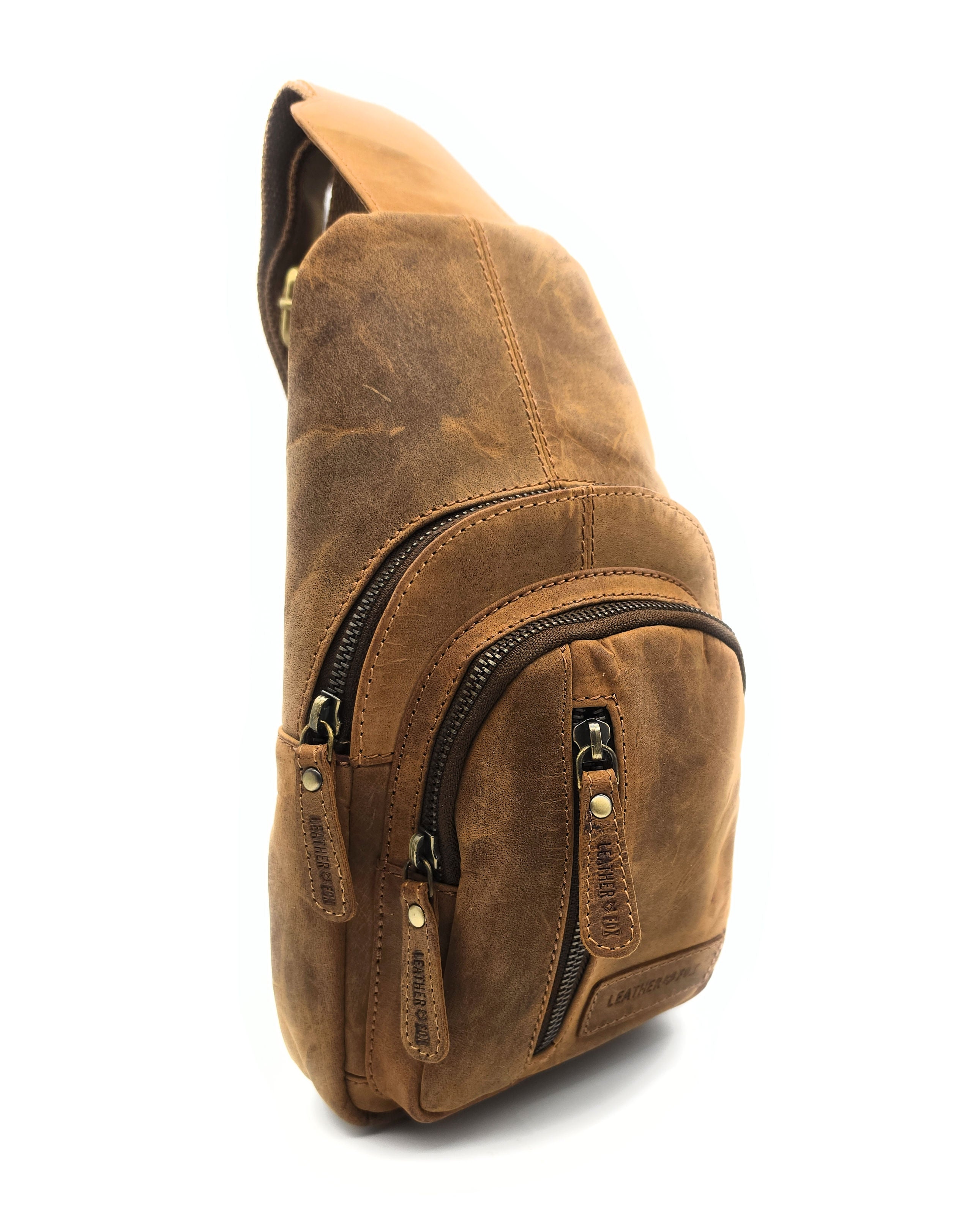 Leatherfox Slingbag Echtleder – Crossbody Bag Hunterleder | Rechts & Links tragbar | Tan-Braun