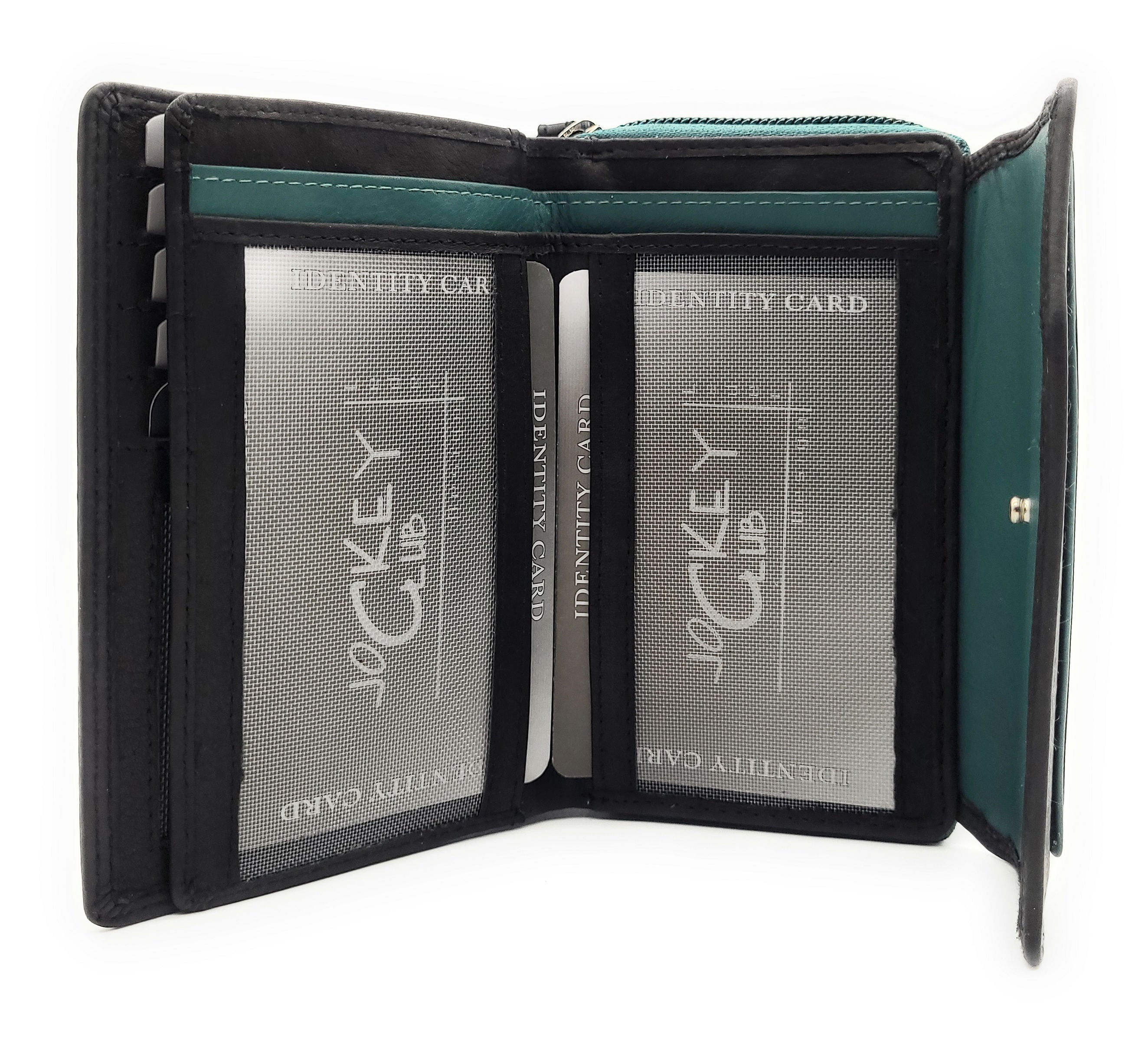 Jockey Club Leder-Geldbörse mit RFID-Schutz – Triangel-Design schwarz-petrol