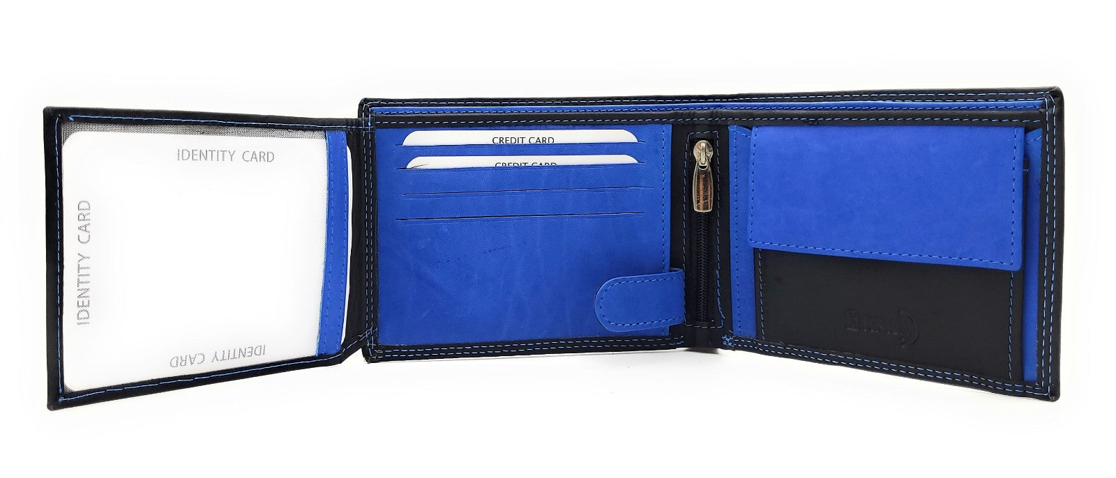 Lemasi Geldbörse Economy Line – Echtleder Geldbörse mit RFID-Schutz, 6 Kartenfächern, Münzfach & Reißverschlussfach schwarz royalblau