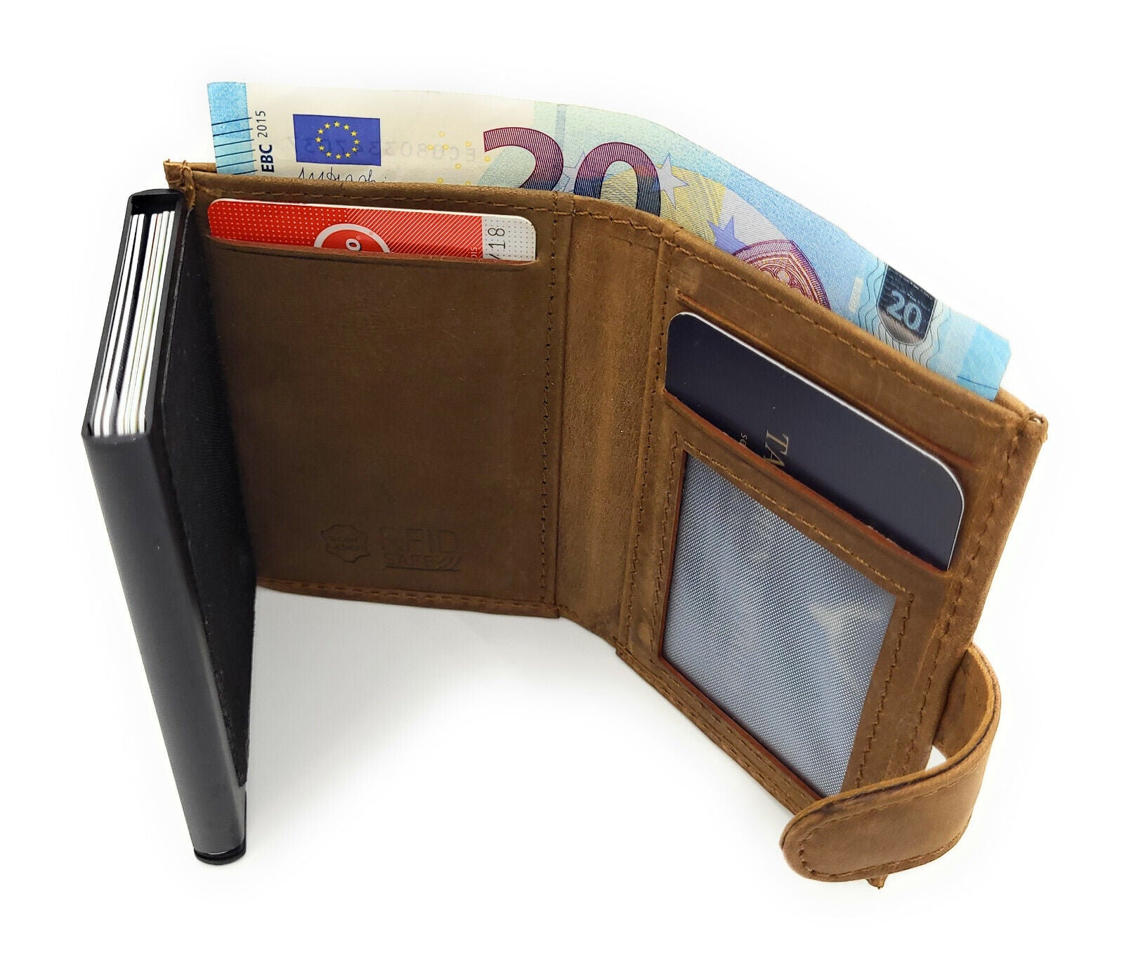 echt Leder Smart Wallet Mini Geldbörse Portemonnaie RFID Schutz Hunterleder braun