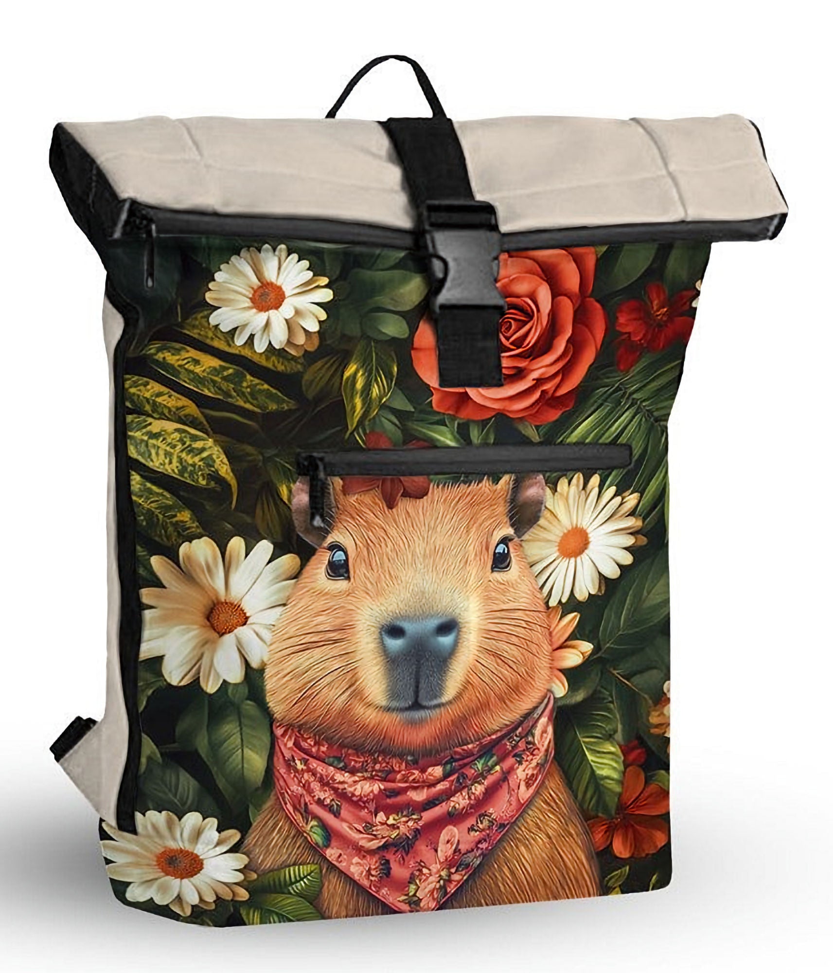 New Rebels Rucksack New York – Stylischer Rolltop mit Kunstmotiv Capybara, wasserabweisend & praktisch