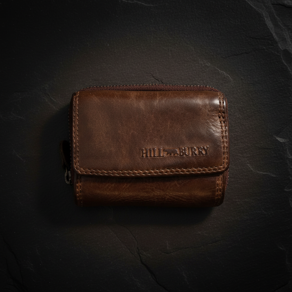 Hill Burry Mini echt Leder Geldbörse Portemonnaie RFID Schutz Waschleder dunkelbraun