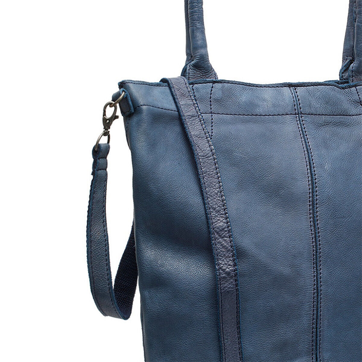 Justified Bags echt Leder Damen Shopper Handtasche Lederhenkel und abnehmbarer Schultergurt Amber navy blau