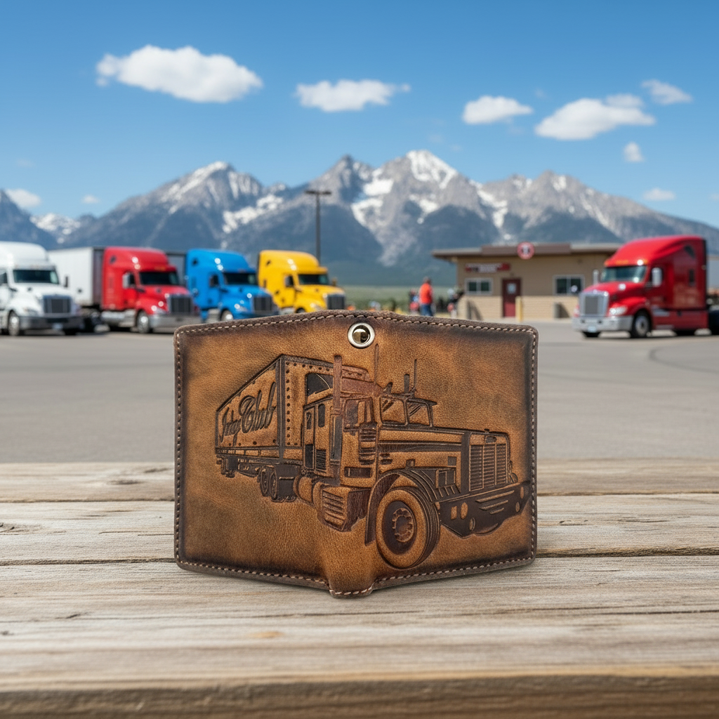 Jockey Club Mini-Geldbörse aus Büffelleder mit LKW-Prägung, RFID-Schutz & Öse für Kette – kompakt & robust braun