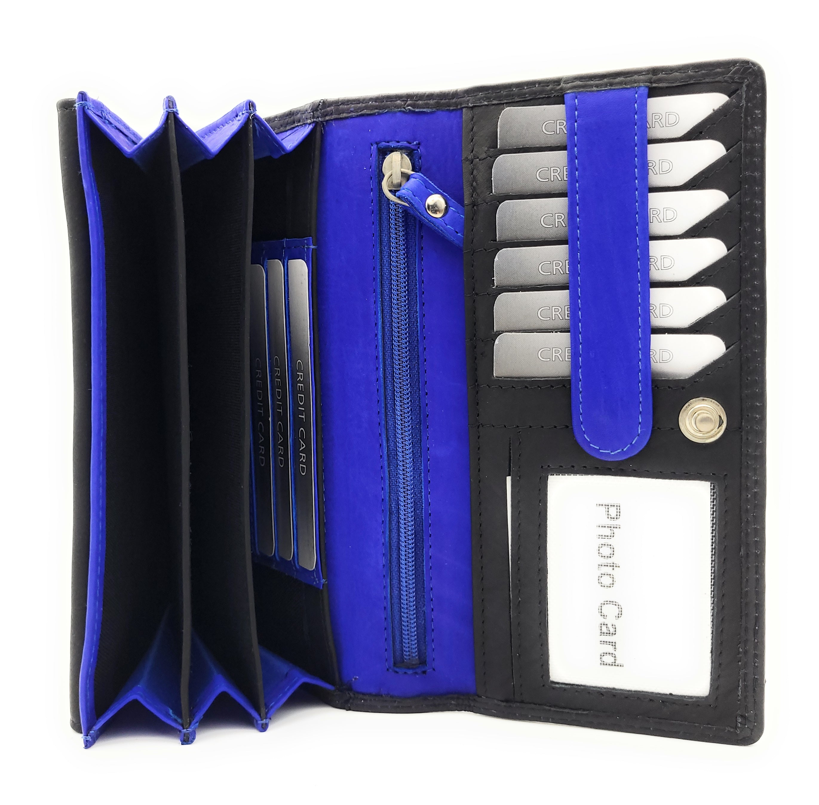 Jockey Club echt Leder Damen Geldbörse Portemonnaie mit RFID Schutz Flower blau