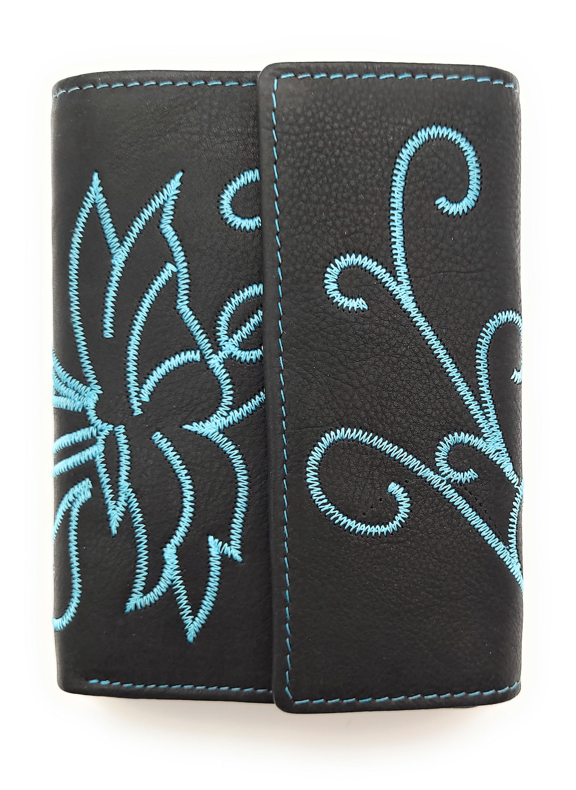 Jockey Club echt Leder Damen Geldbörse mit Stickerei Schmetterling + RFID Schutz blau
