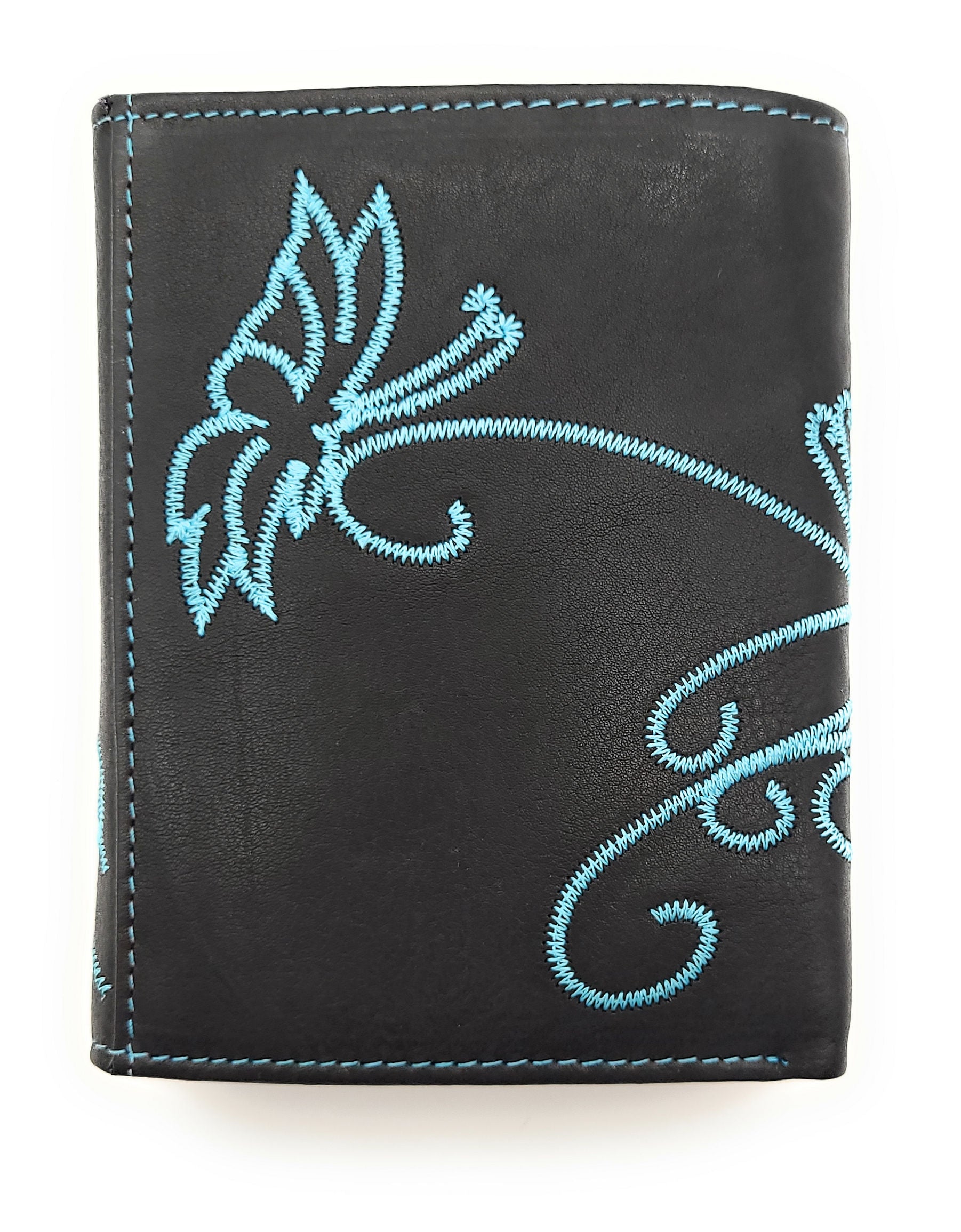 Jockey Club echt Leder Damen Geldbörse mit Stickerei Schmetterling + RFID Schutz blau