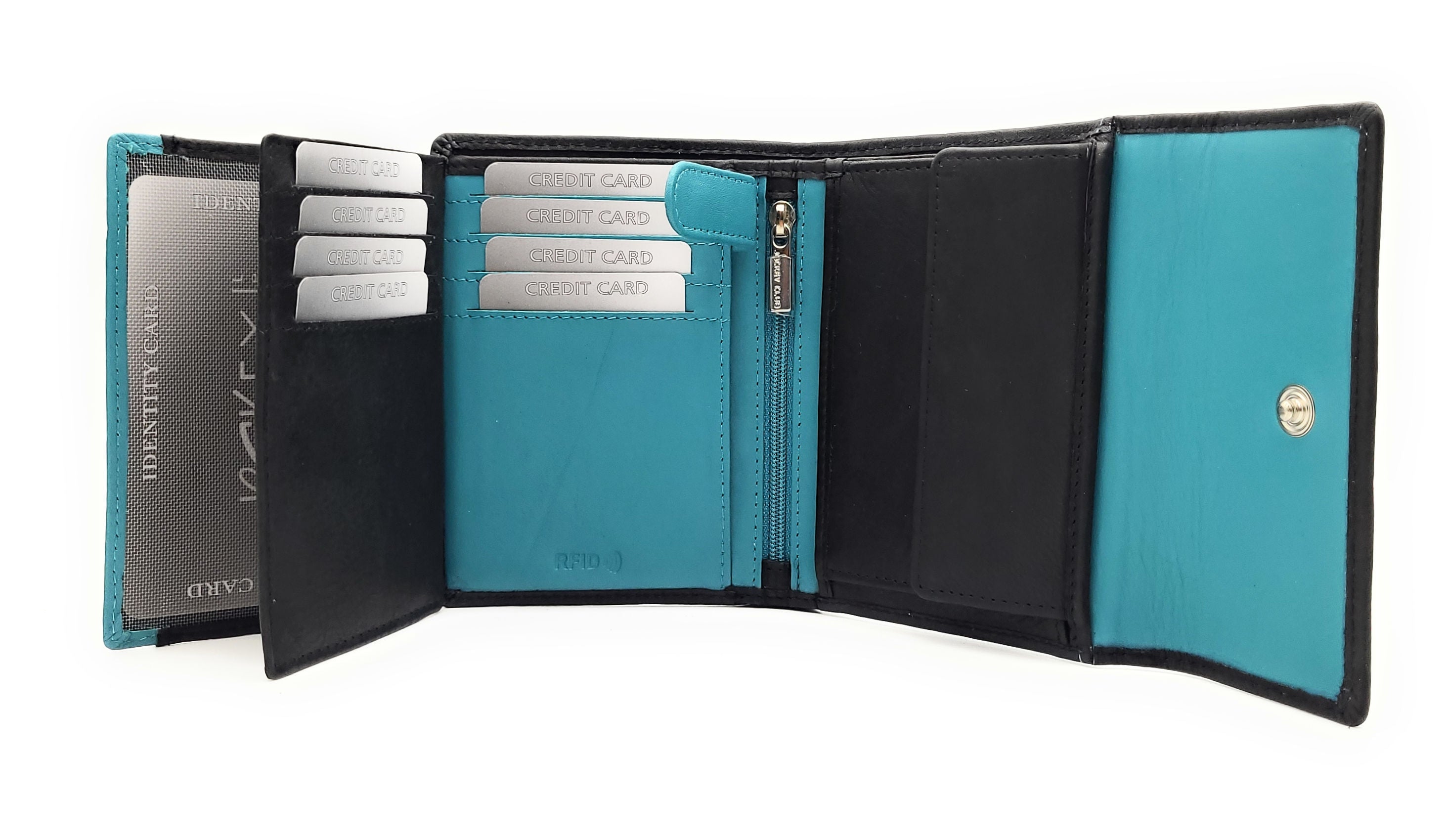 Jockey Club echt Leder Damen Geldbörse mit Stickerei Schmetterling + RFID Schutz blau