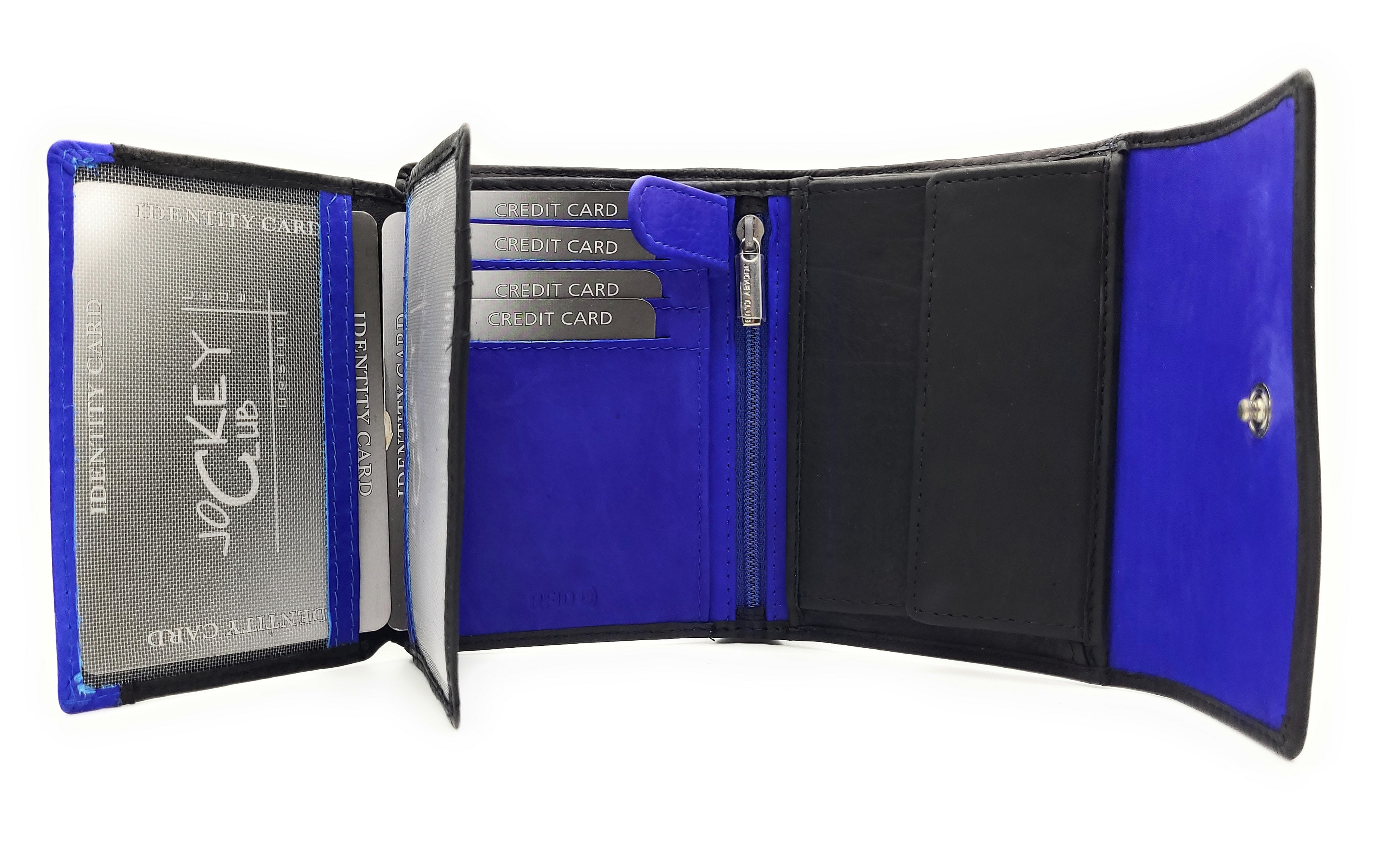 Jockey Club echt Leder Damen Geldbörse mit Stickerei Schmetterling + RFID Schutz blau