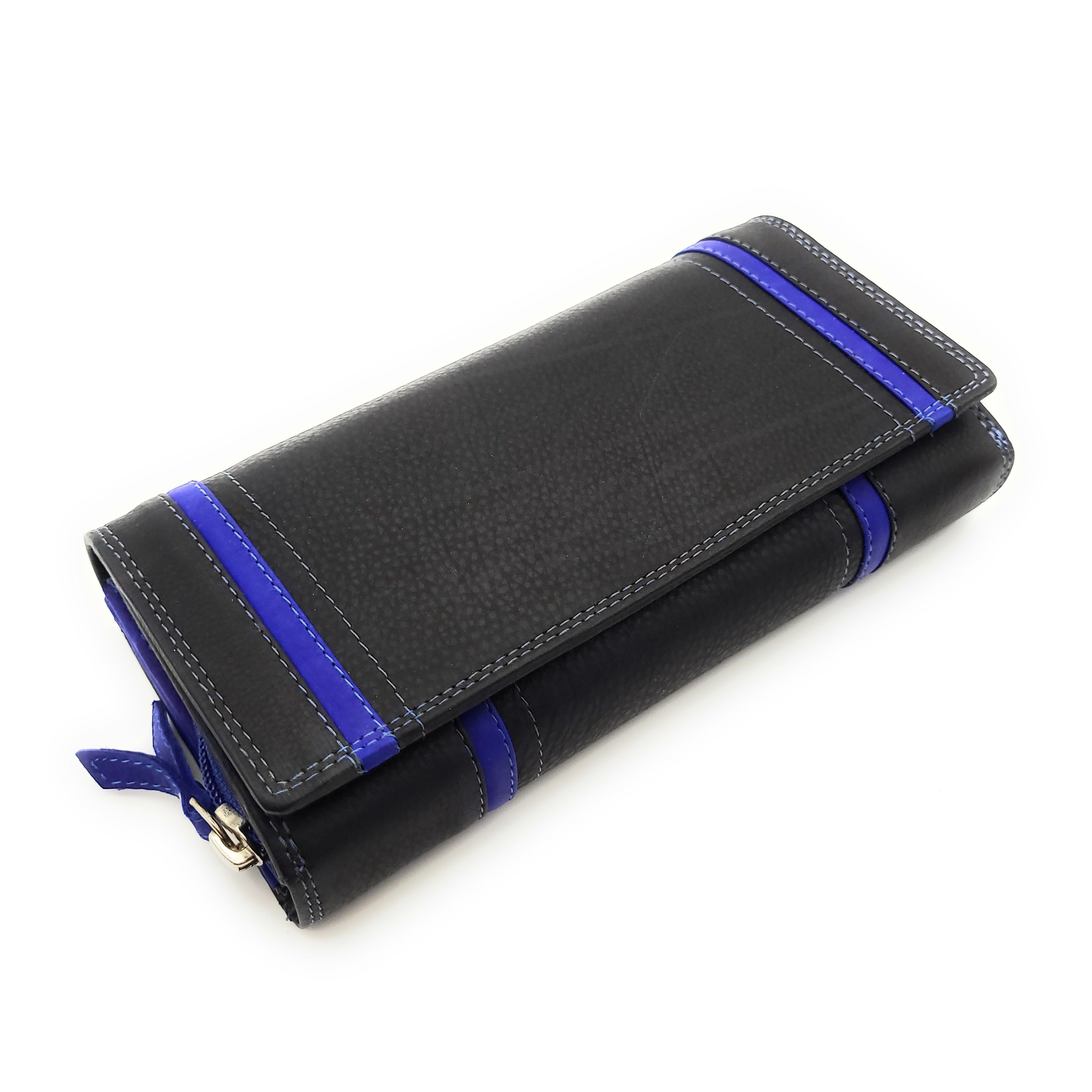 Jockey Club XL echt Leder Damen Geldbörse Portemonnaie 16 Kartenfächer mit RFID Schutz schwarz royalblau