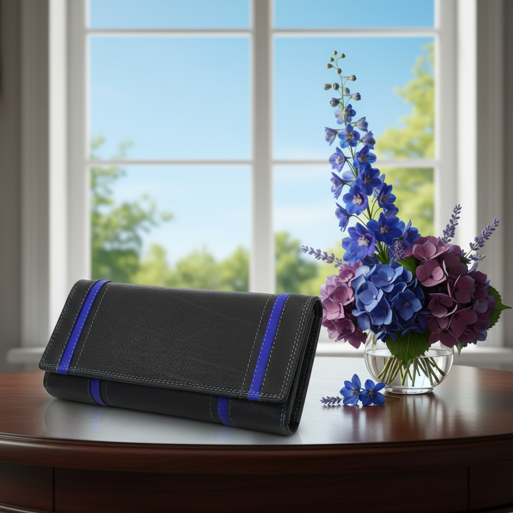 Jockey Club XL echt Leder Damen Geldbörse Portemonnaie 16 Kartenfächer mit RFID Schutz schwarz royalblau