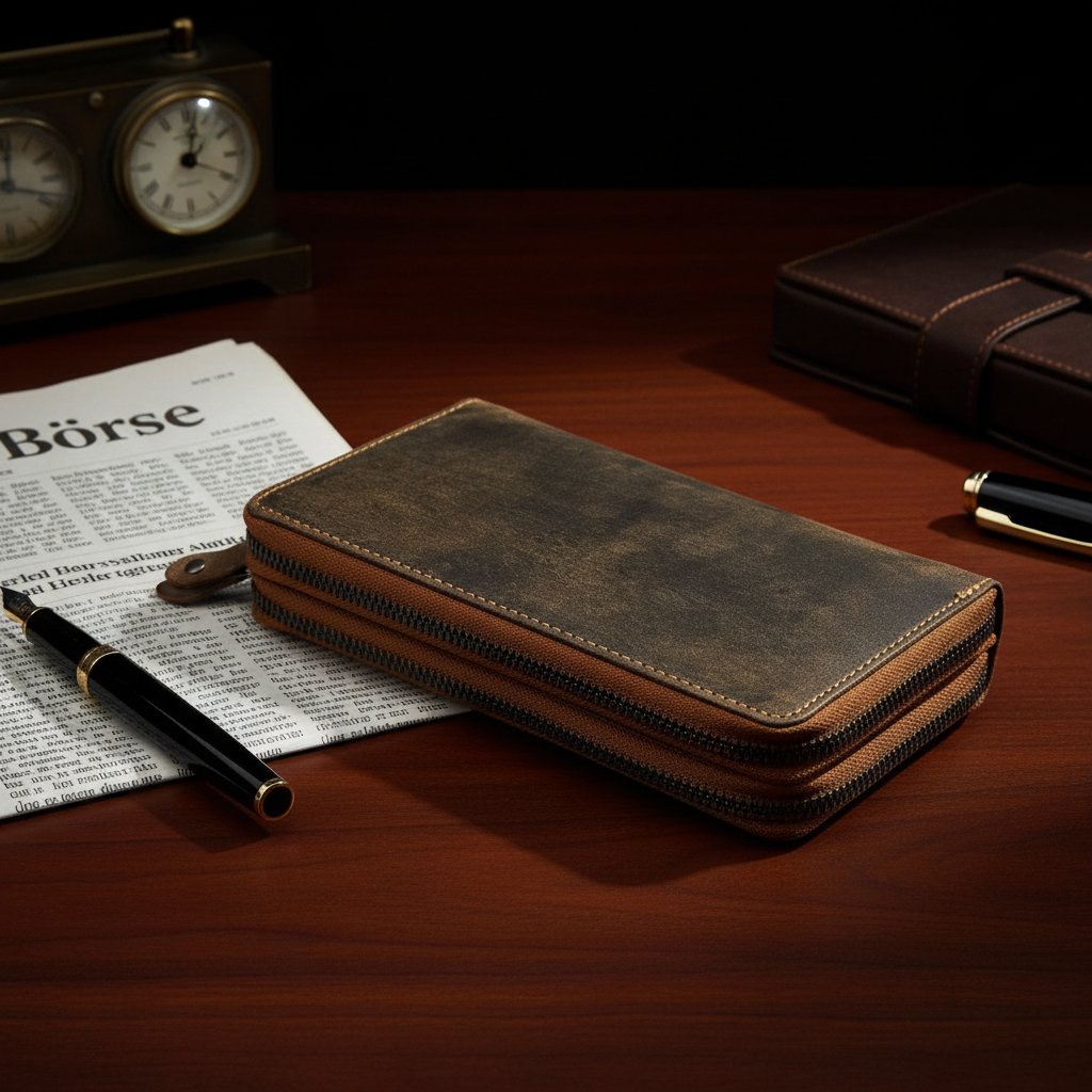Ven Tomy XL Geldbörse aus Hunterleder (Büffel) mit RFID-Schutz & zwei Metallreißverschlüssen – 25 Kartenfächer, Münzfach, großes Leder Damen Herren Portemonnaie