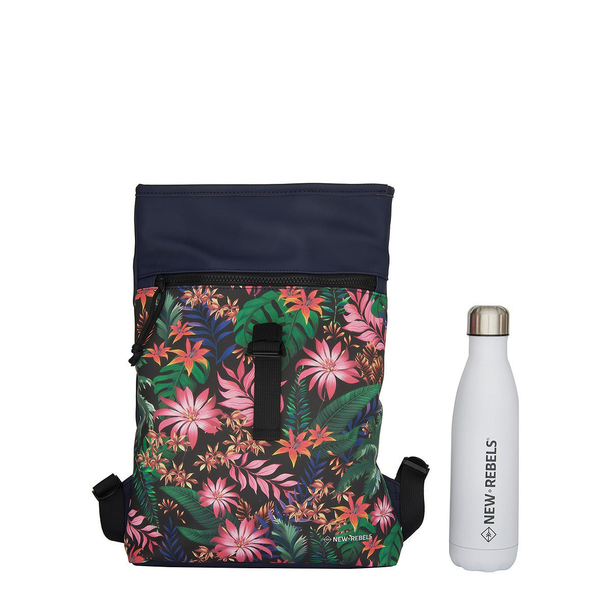 New Rebels Rolltop Cityrucksack Los Angeles – Stylischer Rolltop Rucksack mit Flowerpower-Design, Wasserabweisend & Praktisch