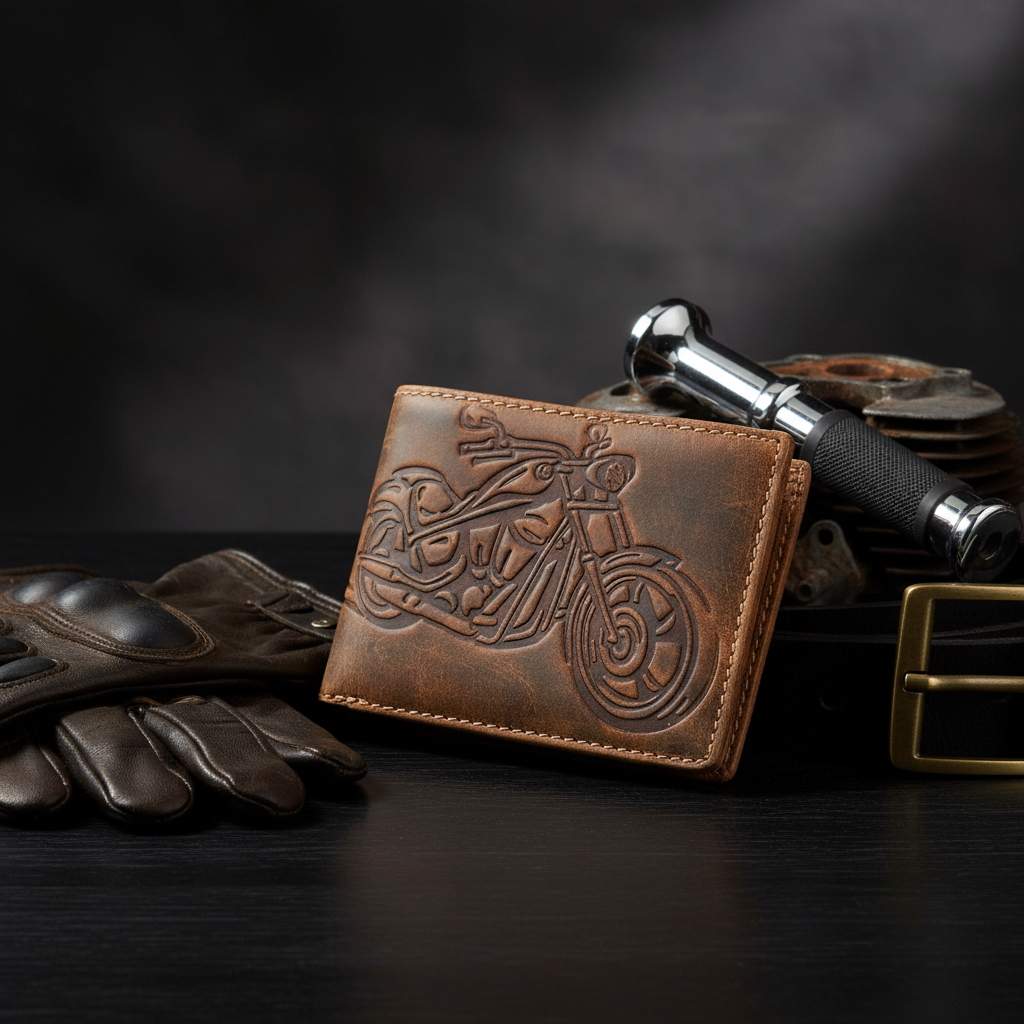 Jockey Club echt Leder Biker Geldbörse Geldbeutel Portemonnaie Motorrad mit RFID Schutz braun