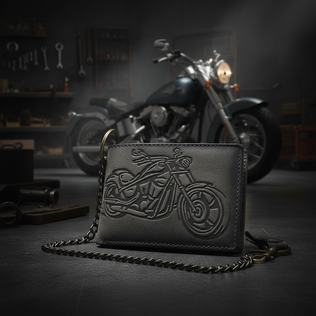 Jockey Club echt Leder Biker Geldbörse Geldbeutel Portemonnaie Motorrad 50cm Kette mit RFID Schutz