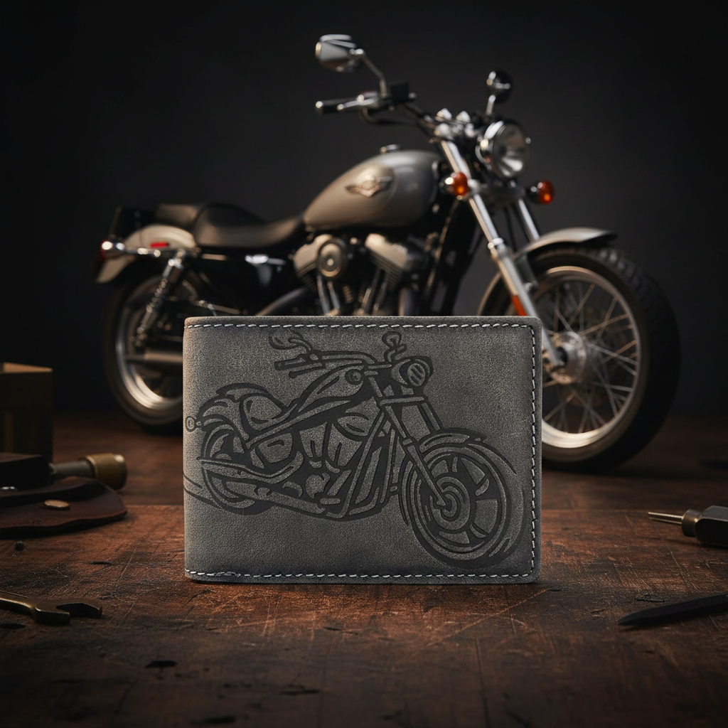 Jockey Club echt Leder Biker Geldbörse Geldbeutel Portemonnaie Motorrad mit RFID Schutz grau