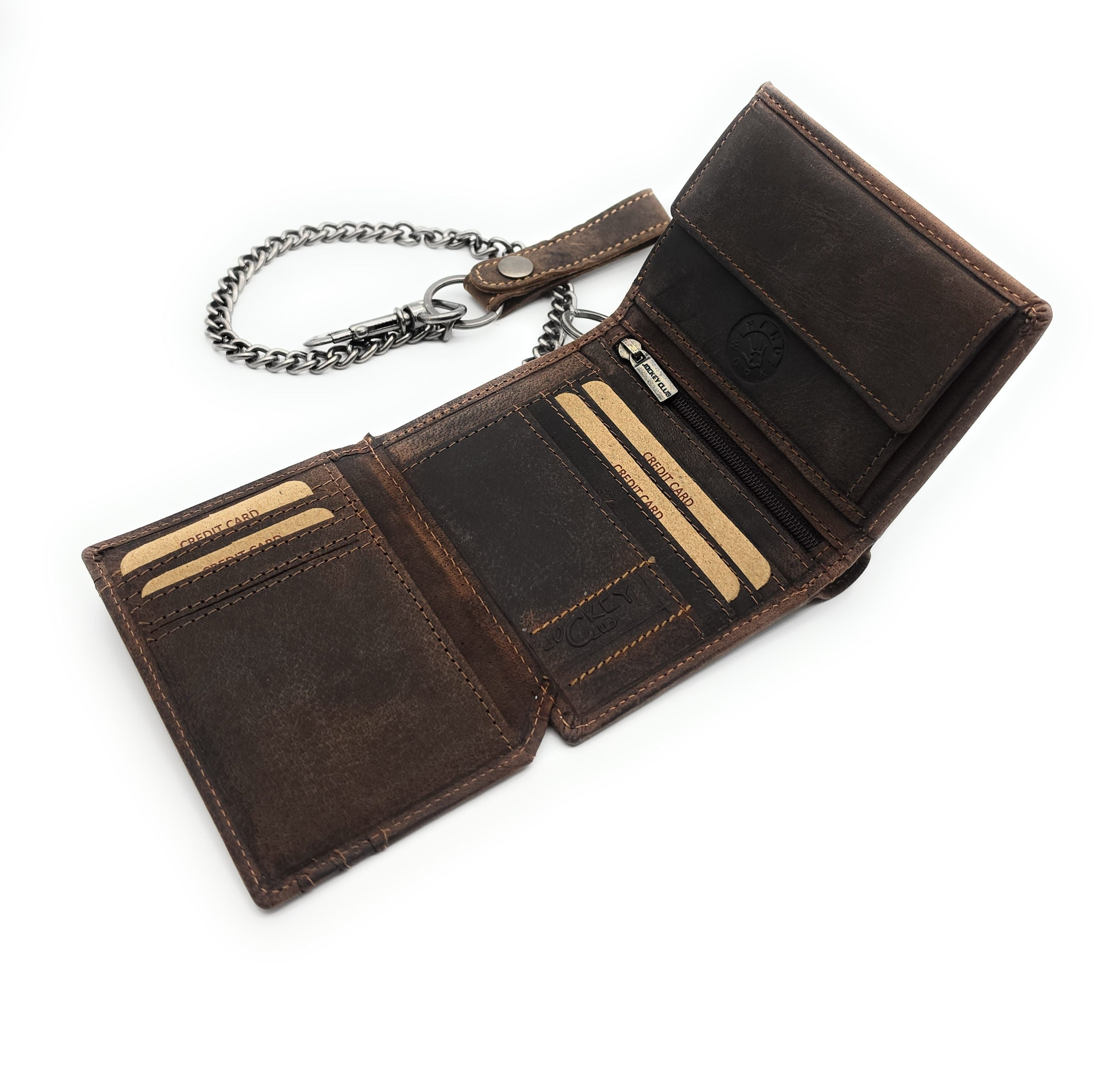 Jockey Club Leder Geldbörse mit Kette & RFID-Schutz – Vintage Biker Portemonnaie Herren