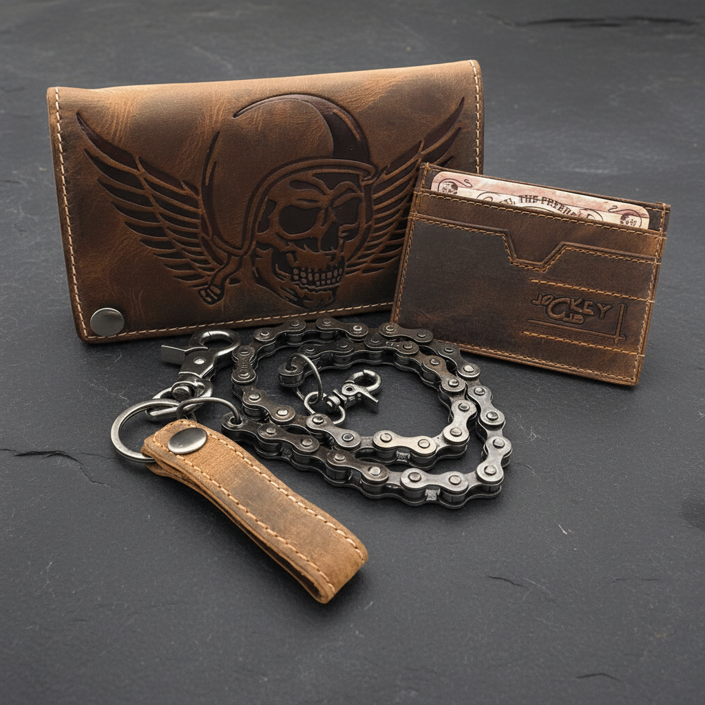 Jockey Club Biker Geldbörse | Hunterleder | RFID-Schutz | Kettensicherung | Vintage Design